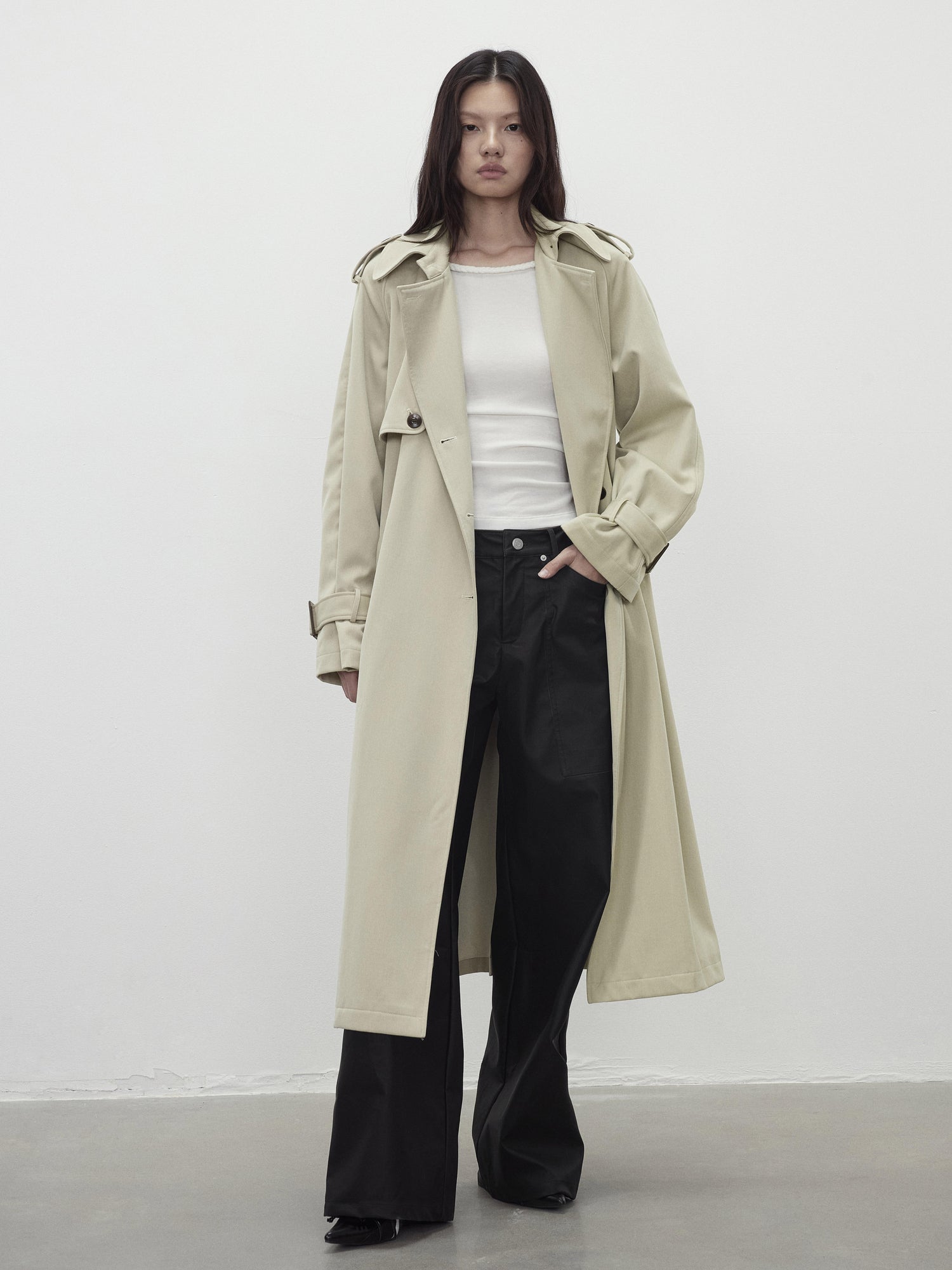 AFTADAWN Vintage Textured Pu Leather Wide Leg Trousers