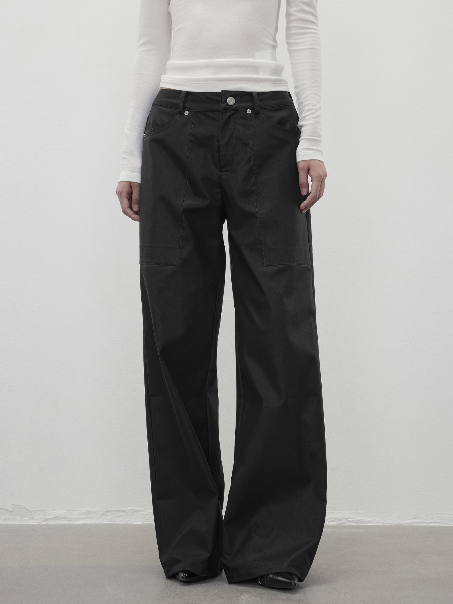 AFTADAWN Vintage Textured Pu Leather Wide Leg Trousers