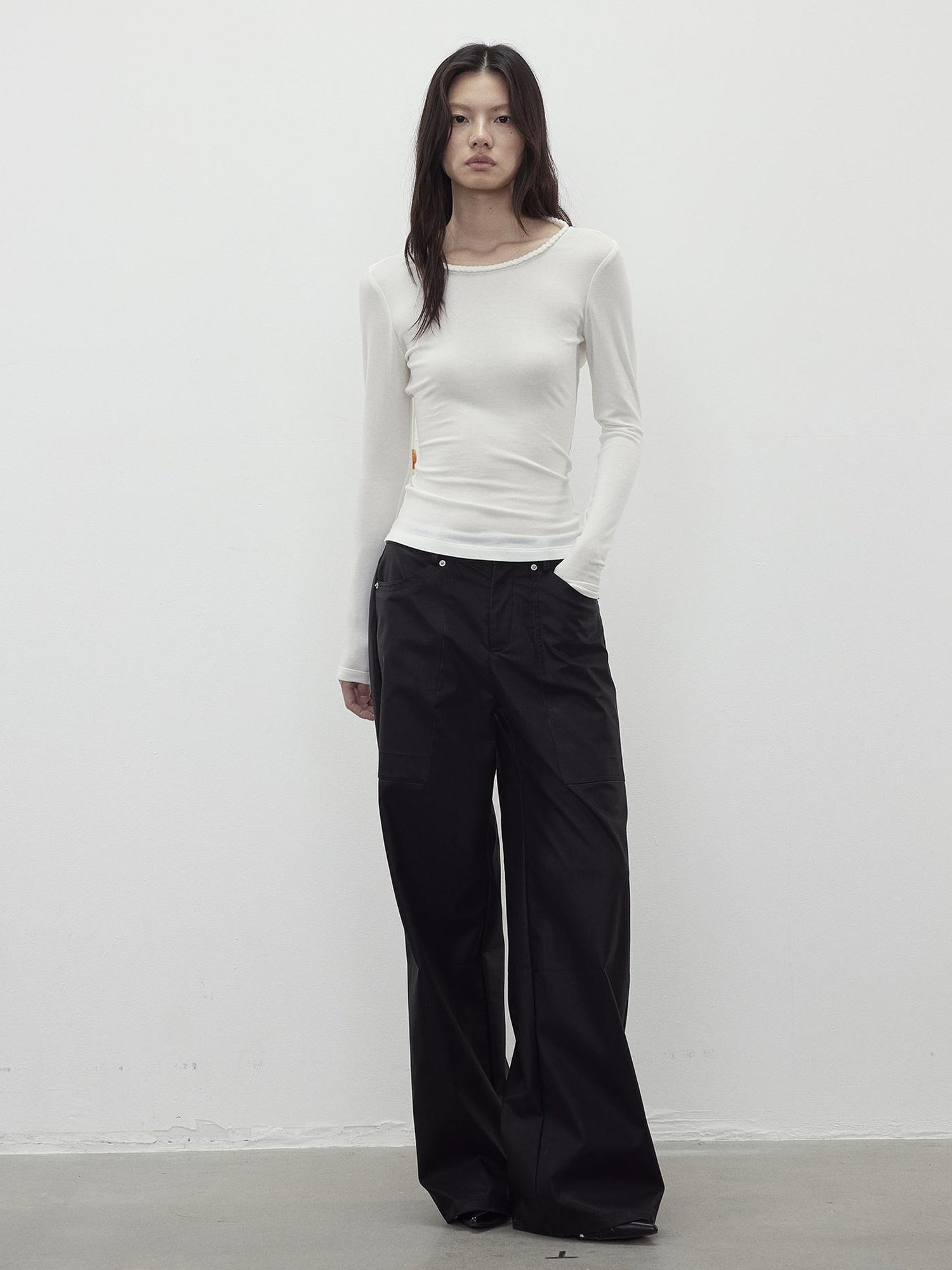 AFTADAWN Vintage Textured Pu Leather Wide Leg Trousers
