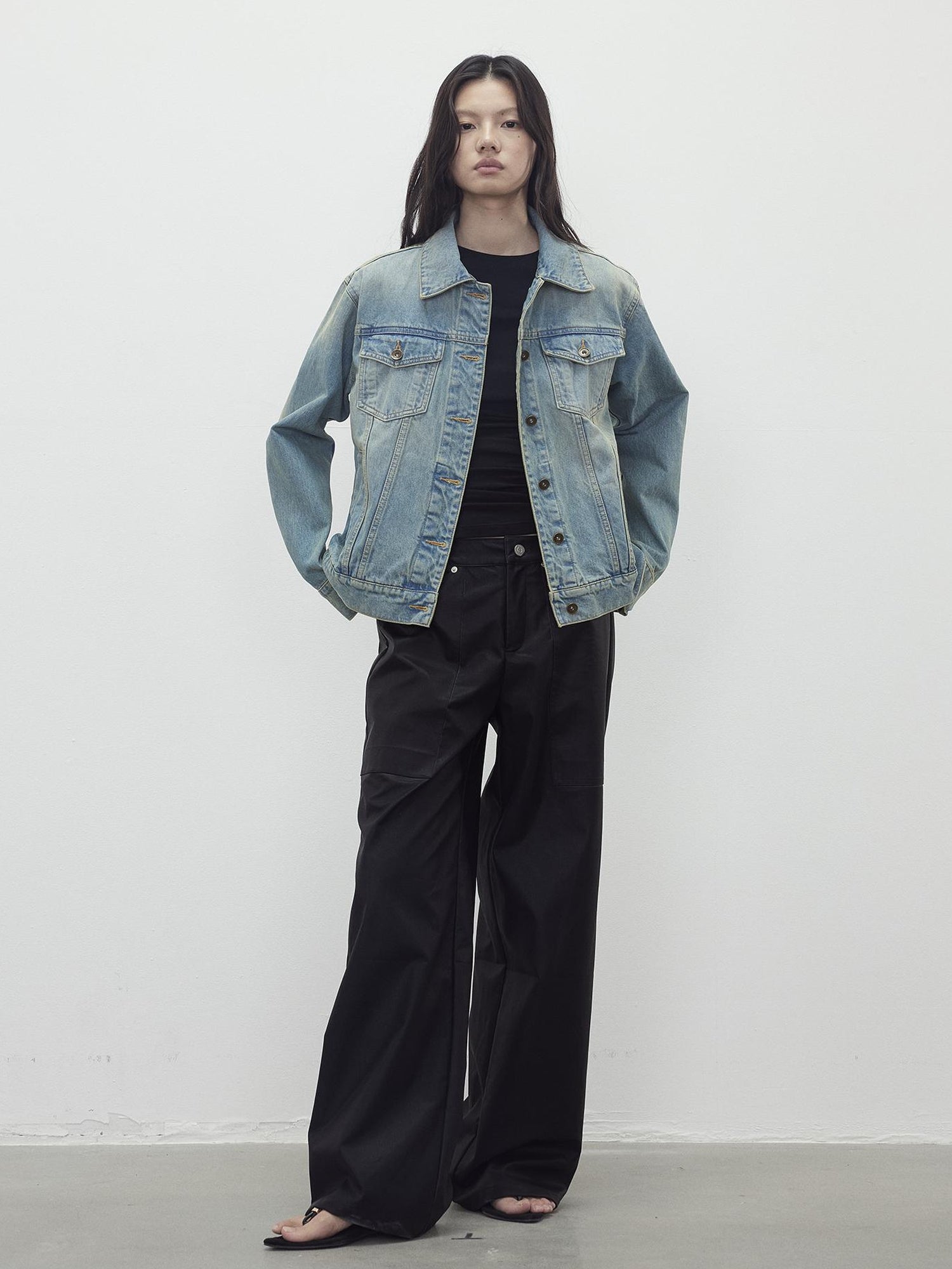 AFTADAWN Vintage Textured Pu Leather Wide Leg Trousers