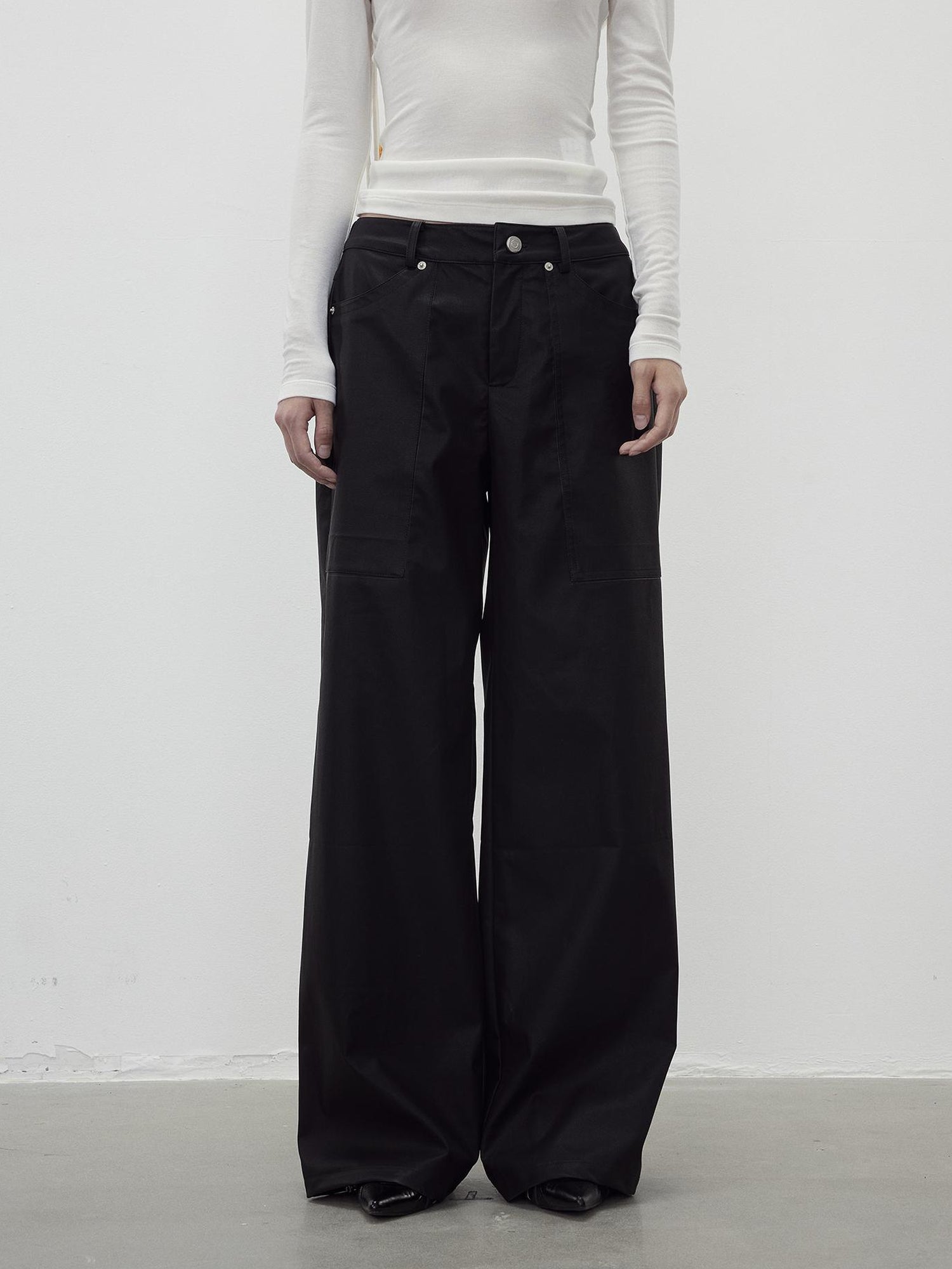 AFTADAWN Vintage Textured Pu Leather Wide Leg Trousers