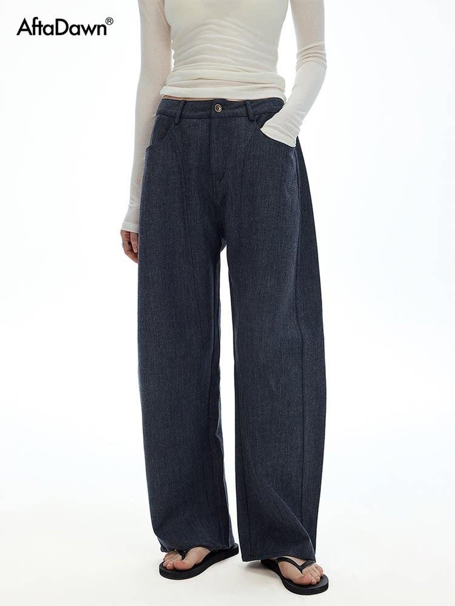 AFTADAWN Vintage Twill Faux Denim Low Waist Relaxed Women&