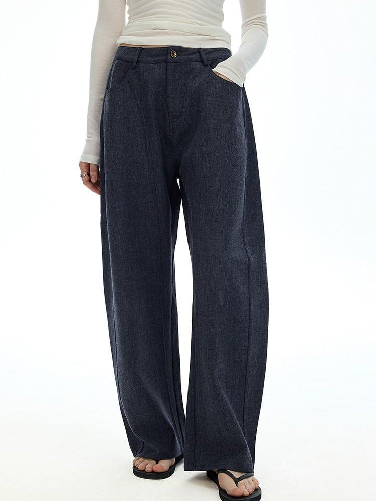 AFTADAWN Vintage Twill Faux Denim Low Waist Relaxed Women&