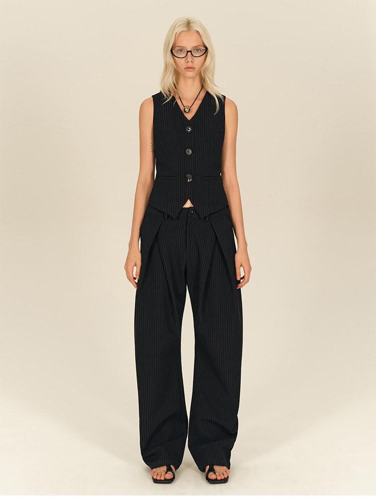 AFTADAWN Vintage Vertical Stripe Structured Panel Women&