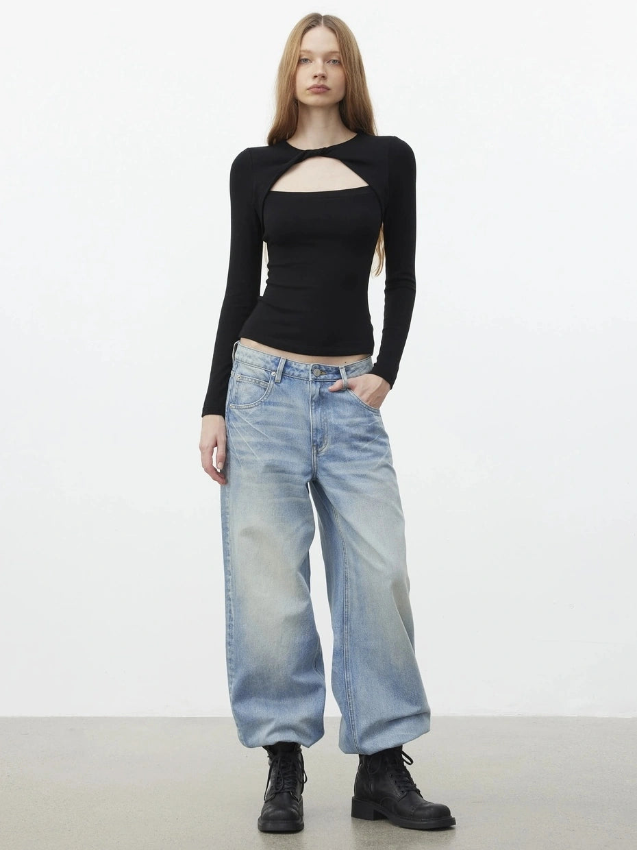 AFTADAWN Vintage Wash Blue Straight Leg Jeans Jeans