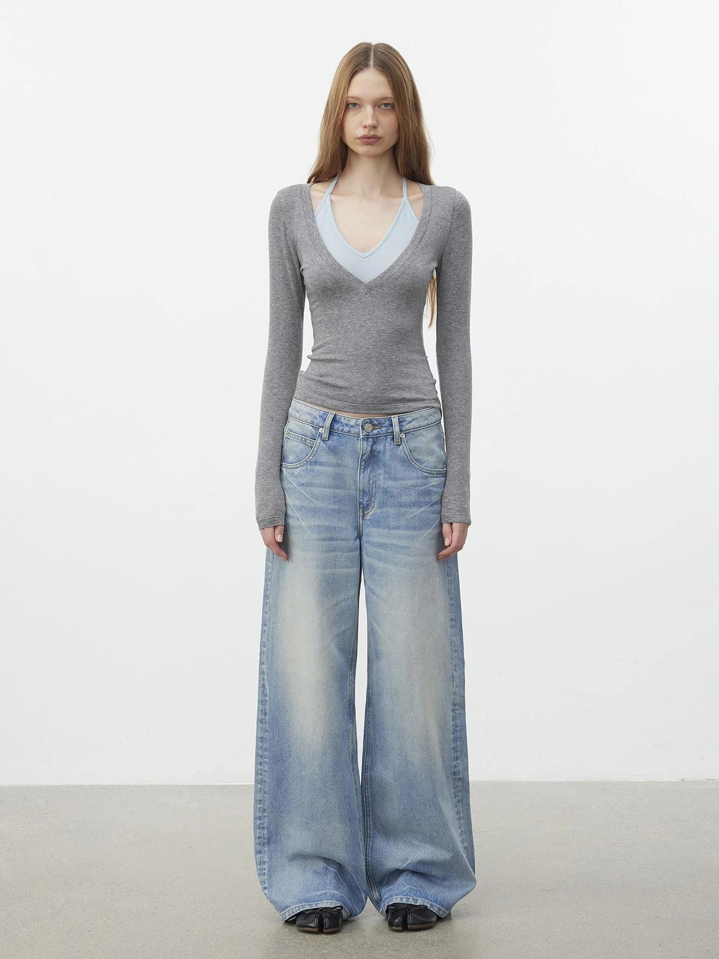 AFTADAWN Vintage Wash Blue Straight Leg Jeans Jeans