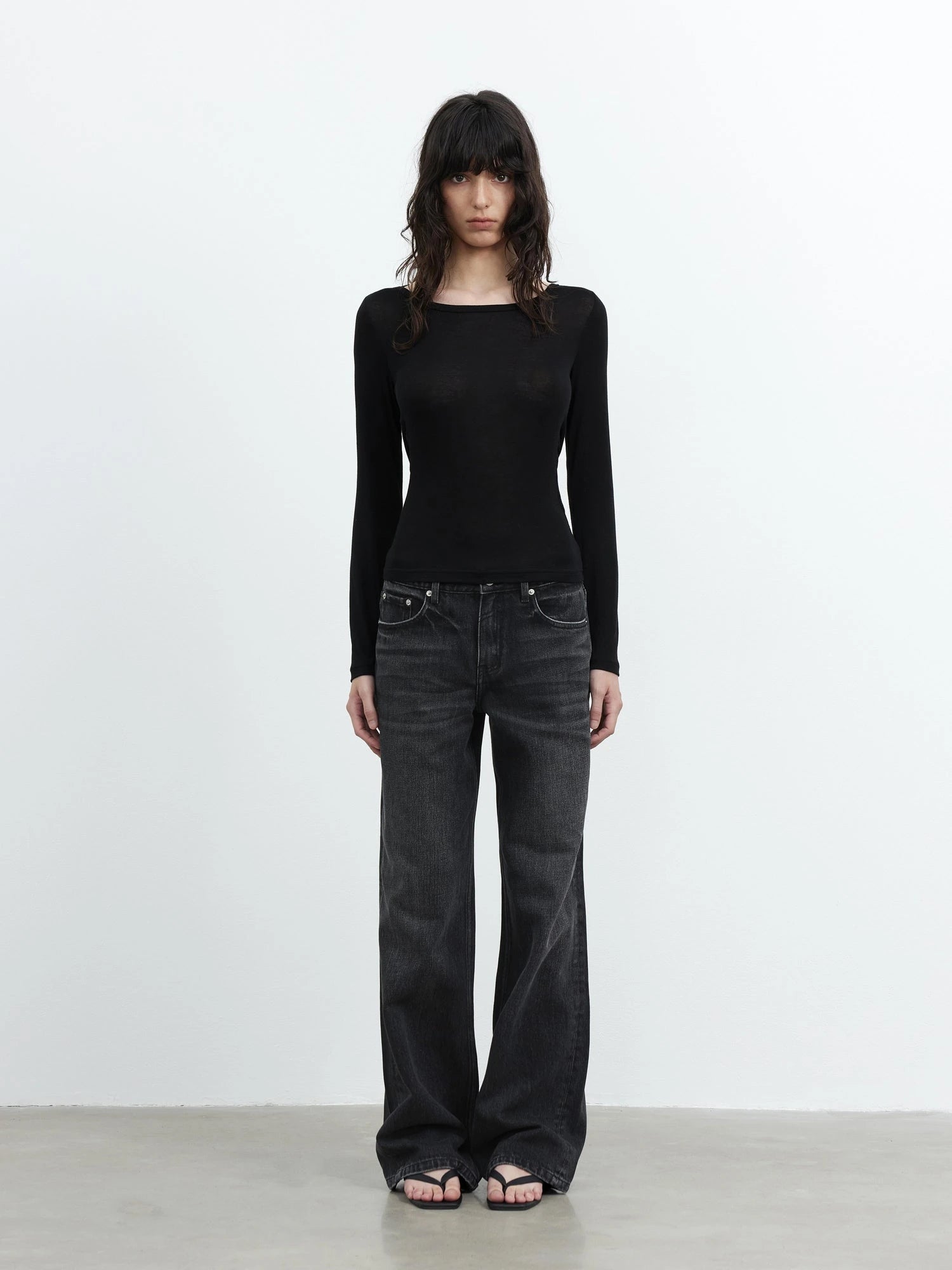 Vintage Washed Black Wide Leg Denim Jeans