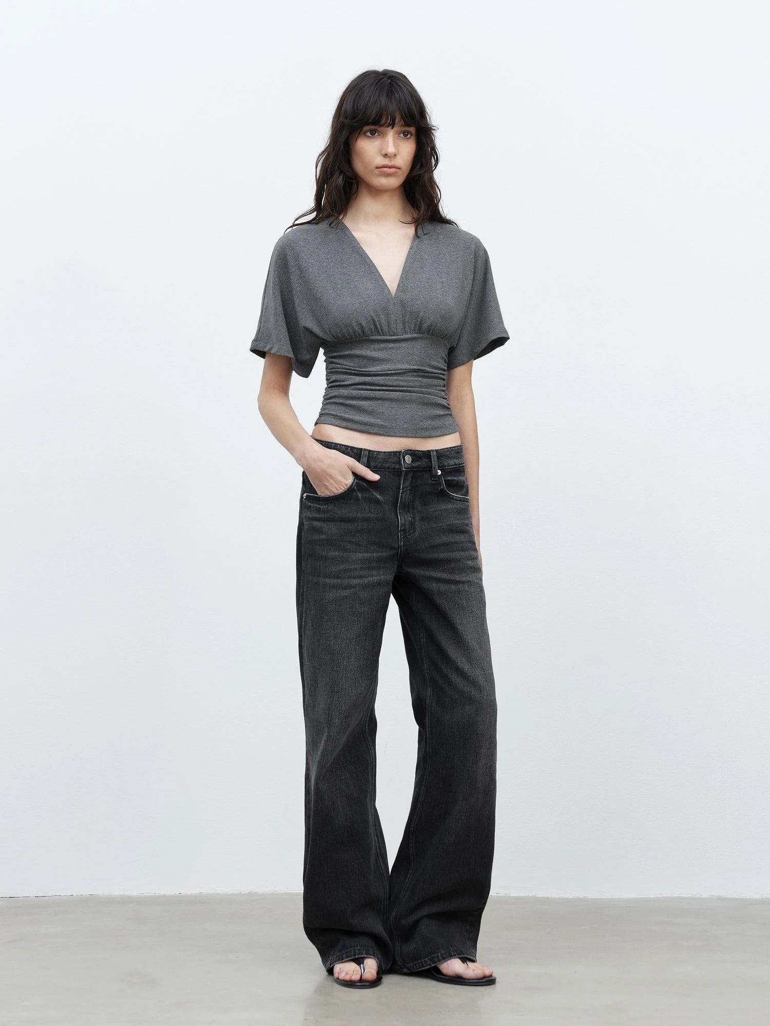 Vintage Washed Black Wide Leg Denim Jeans