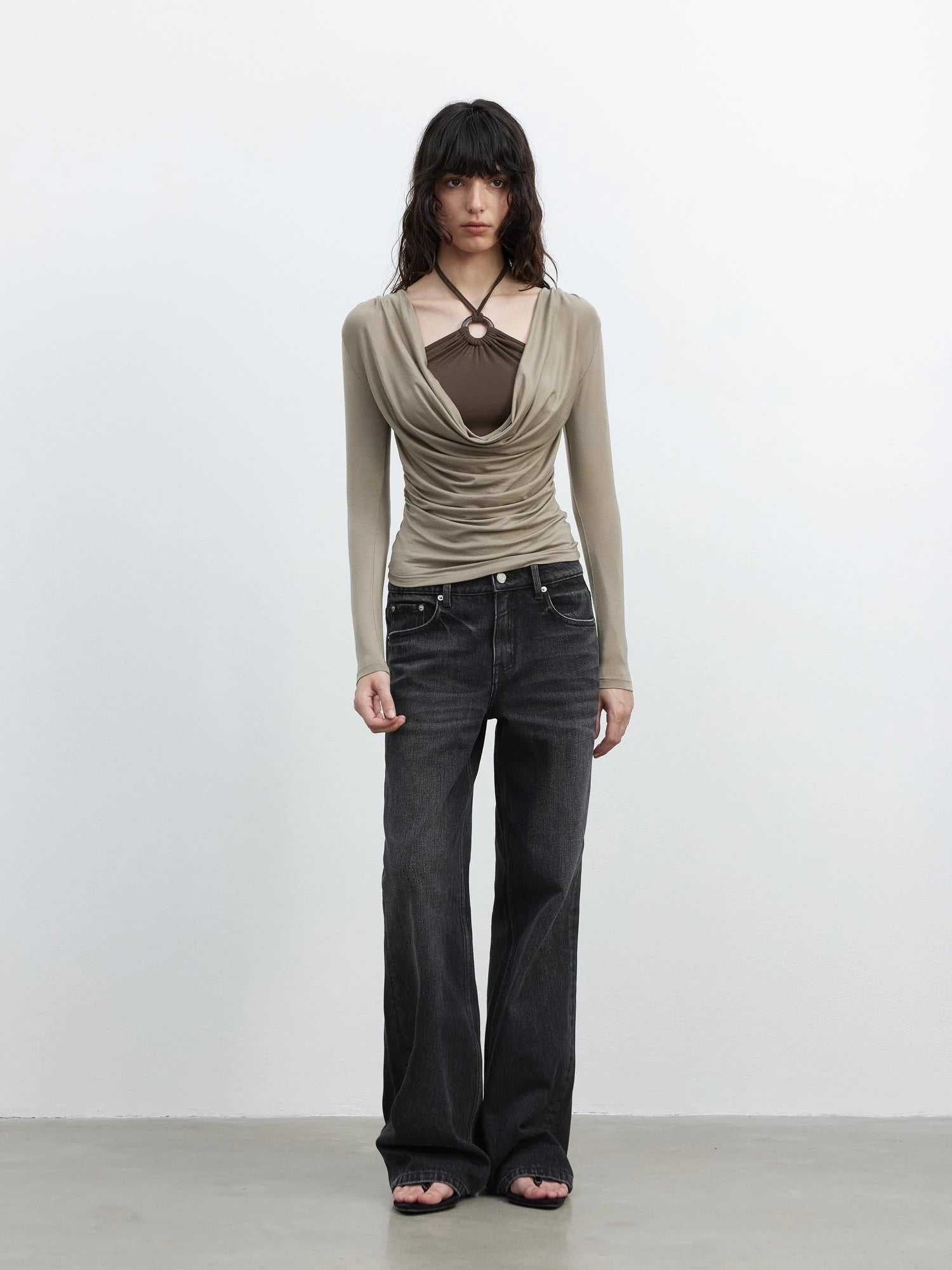 Vintage Washed Black Wide Leg Denim Jeans