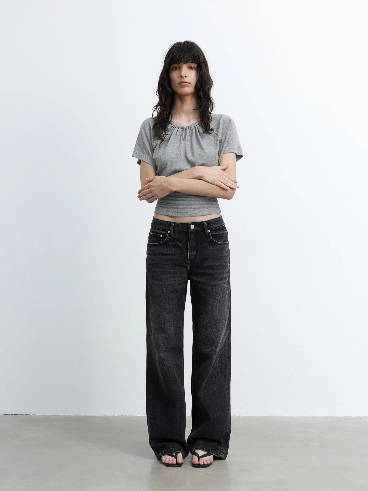 Vintage Washed Black Wide Leg Denim Jeans