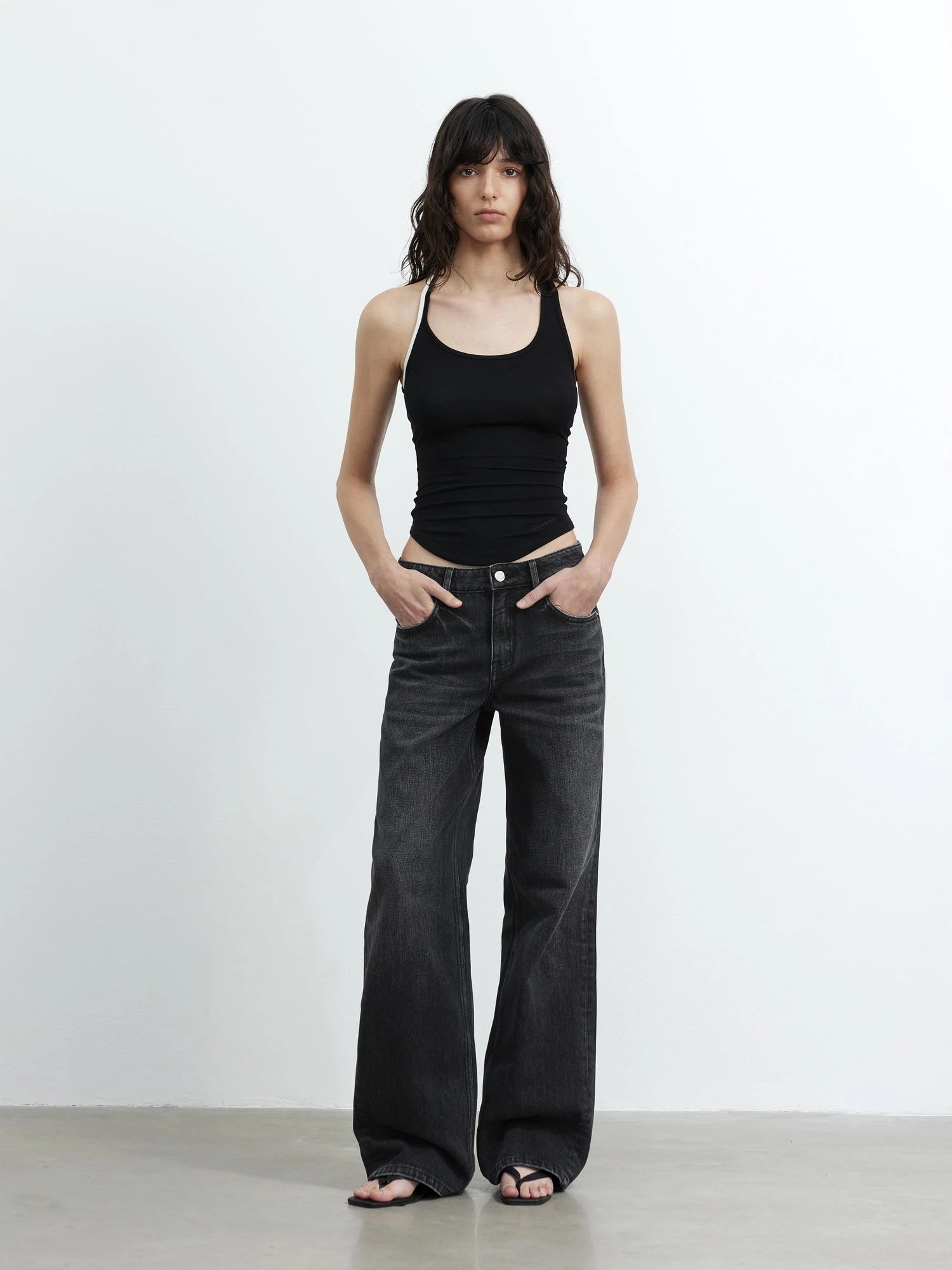 Vintage Washed Black Wide Leg Denim Jeans