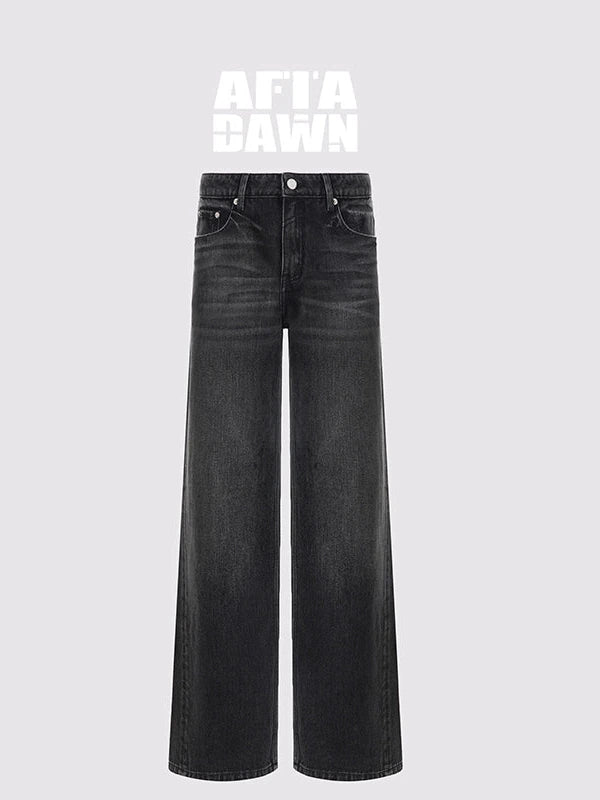 Vintage Washed Black Wide Leg Denim Jeans