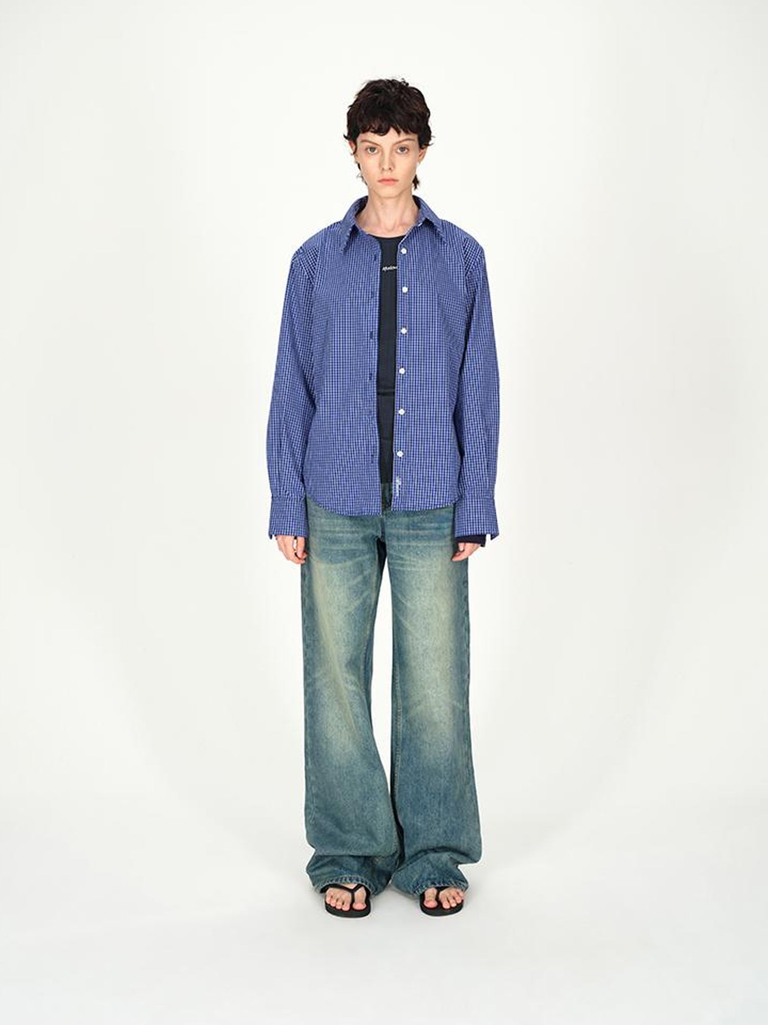 AFTADAWN Vintage Washed Blue Relaxed Straight Leg Jeans