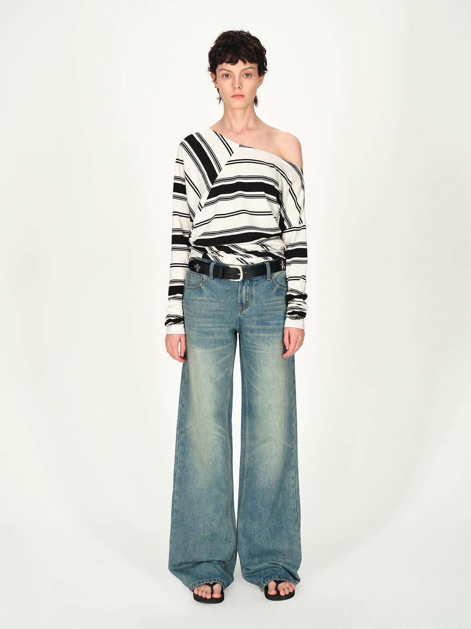 AFTADAWN Vintage Washed Blue Relaxed Straight Leg Jeans