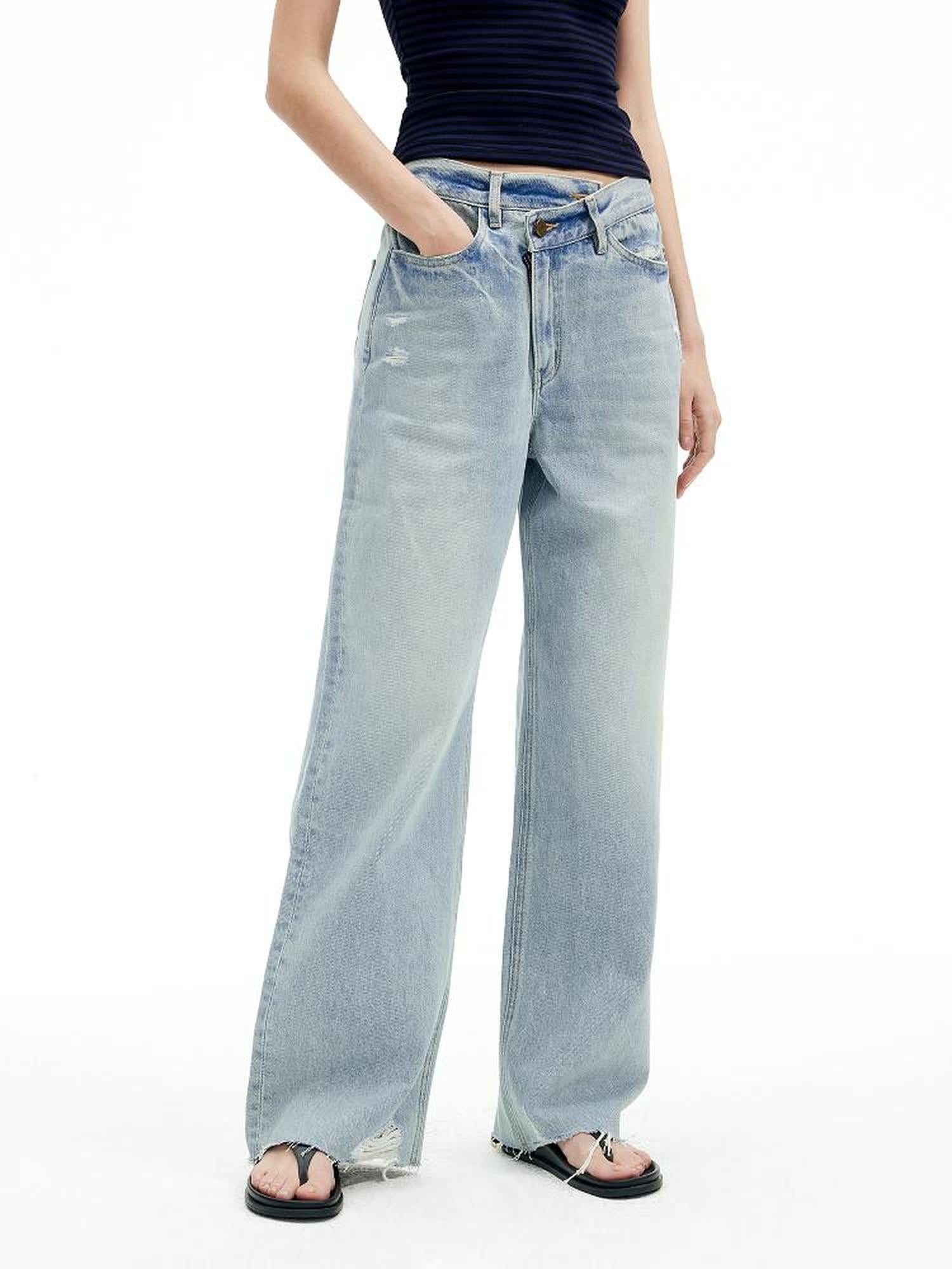 AFTADAWN Vintage Washed Distressed Straight Leg Jeans