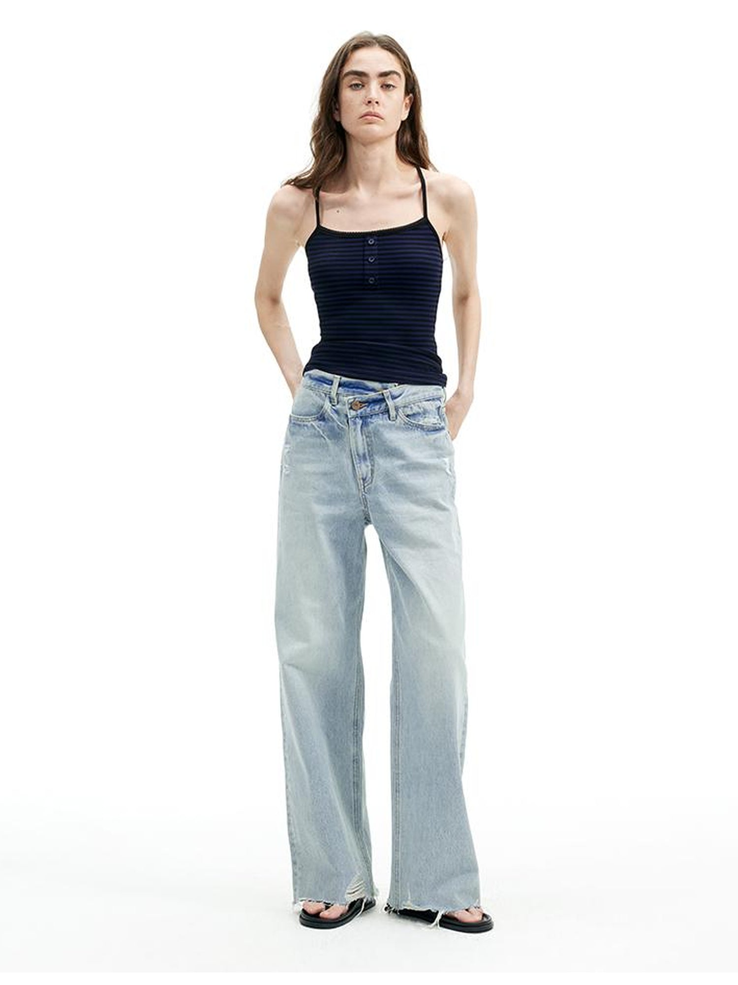 AFTADAWN Vintage Washed Distressed Straight Leg Jeans