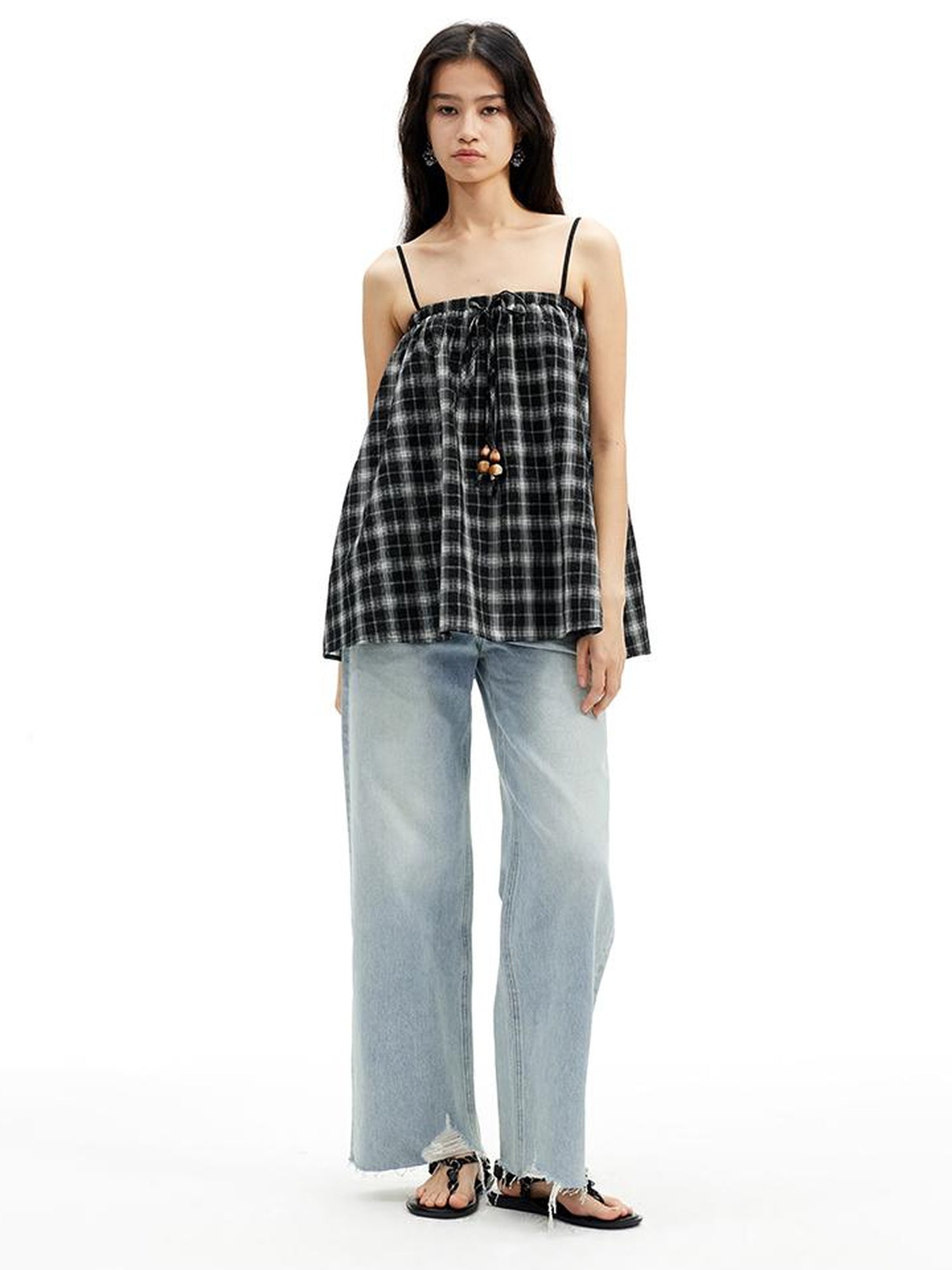 AFTADAWN Vintage Washed Distressed Straight Leg Jeans