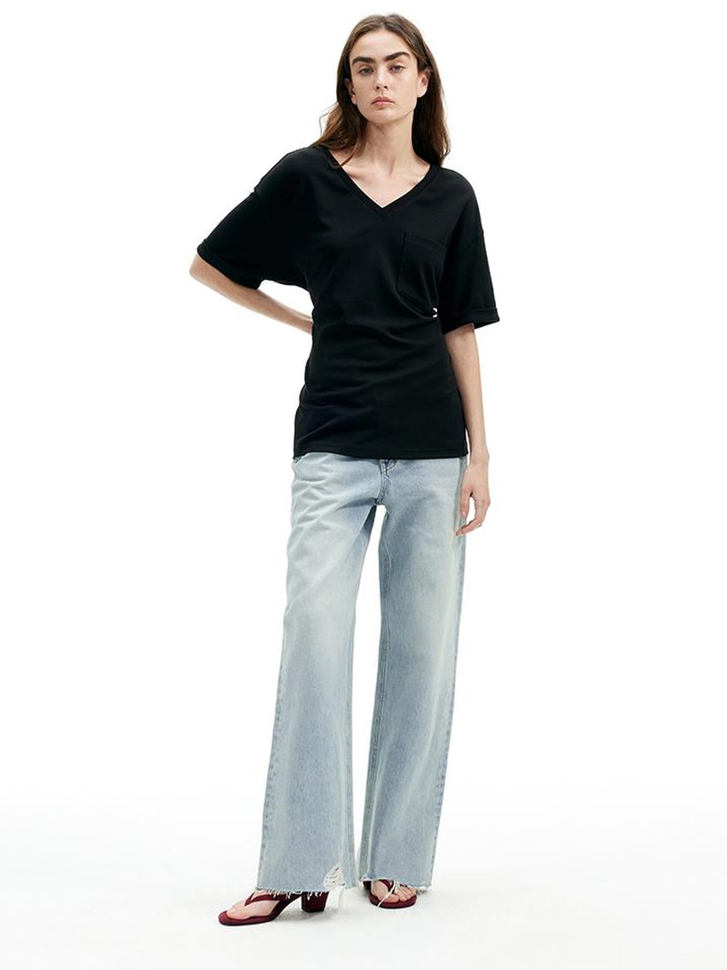 AFTADAWN Vintage Washed Distressed Straight Leg Jeans