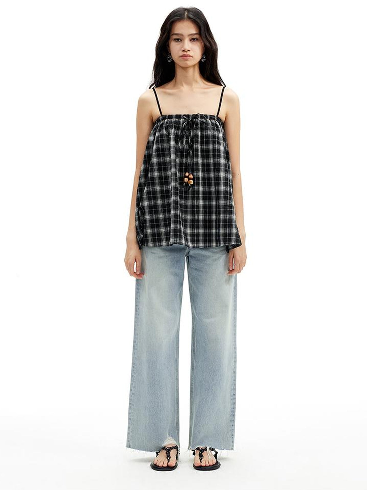 AFTADAWN Vintage Washed Distressed Straight Leg Jeans