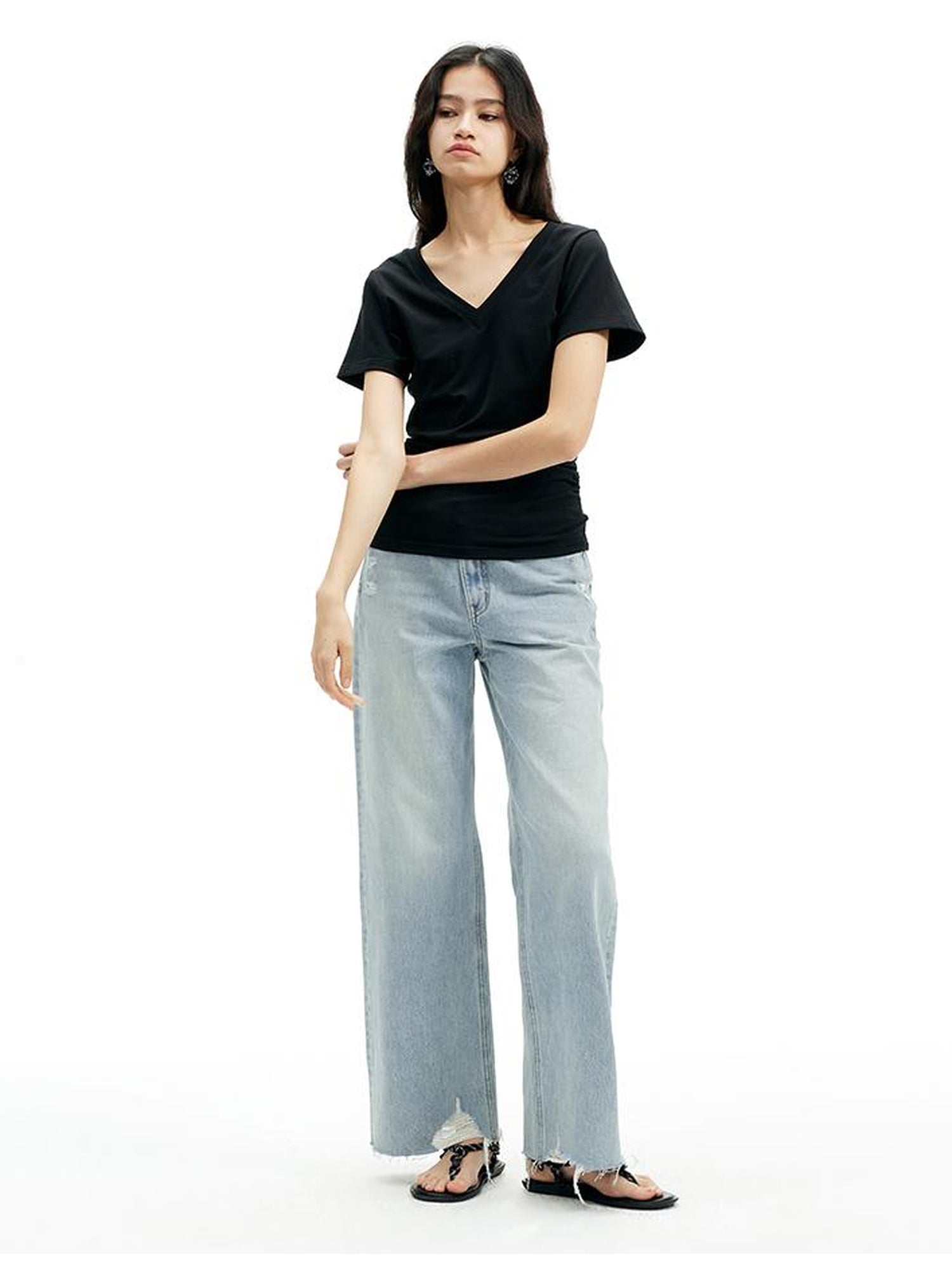 AFTADAWN Vintage Washed Distressed Straight Leg Jeans