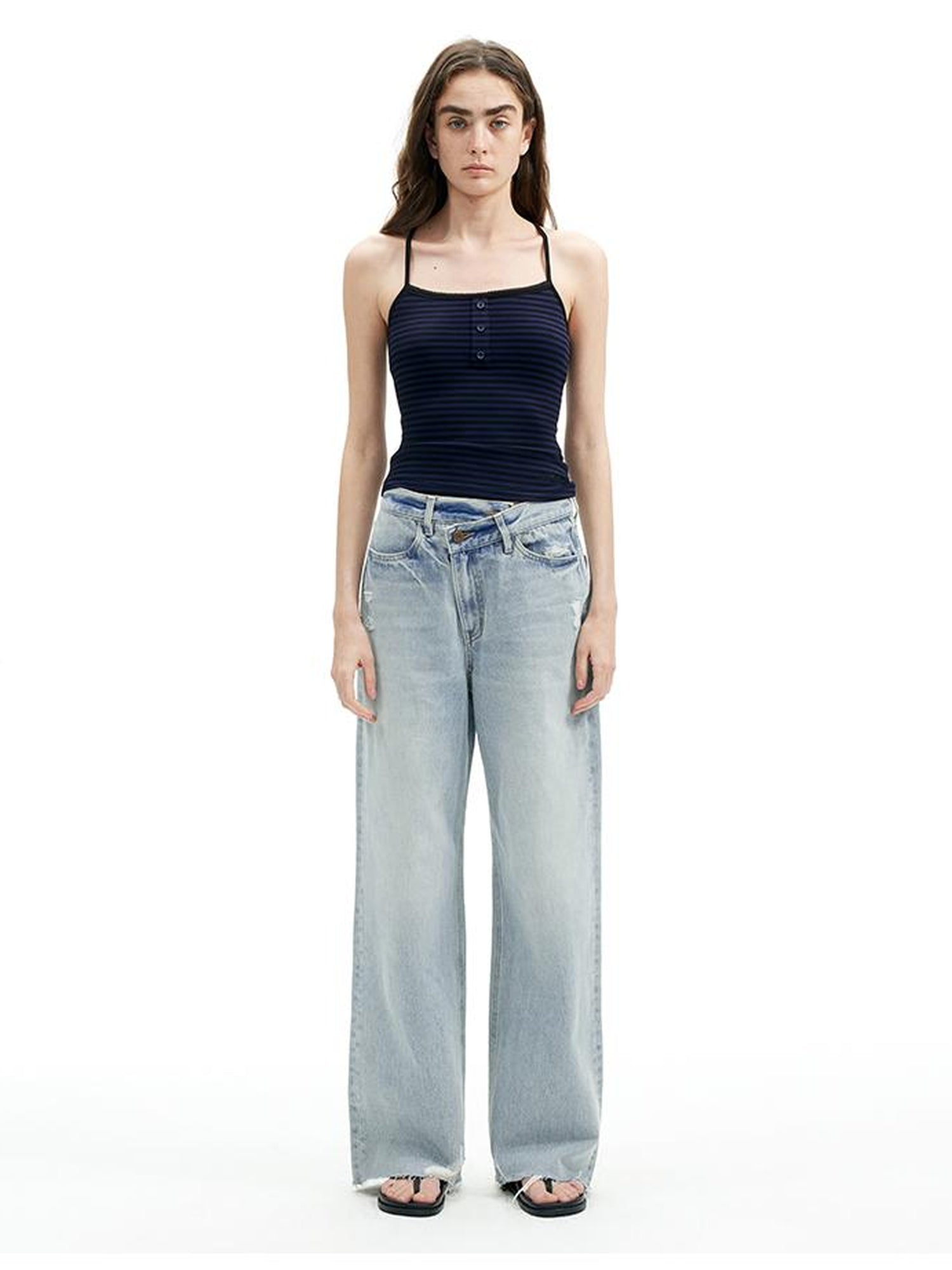 AFTADAWN Vintage Washed Distressed Straight Leg Jeans