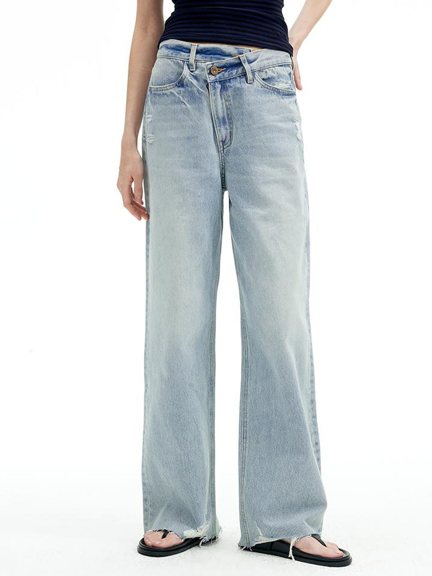 AFTADAWN Vintage Washed Distressed Straight Leg Jeans