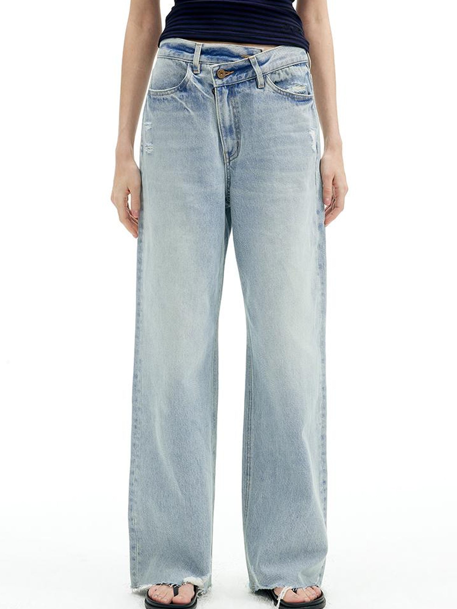 AFTADAWN Vintage Washed Distressed Straight Leg Jeans