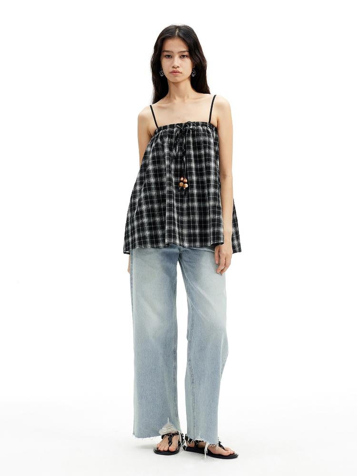 AFTADAWN Vintage Washed Distressed Straight Leg Jeans