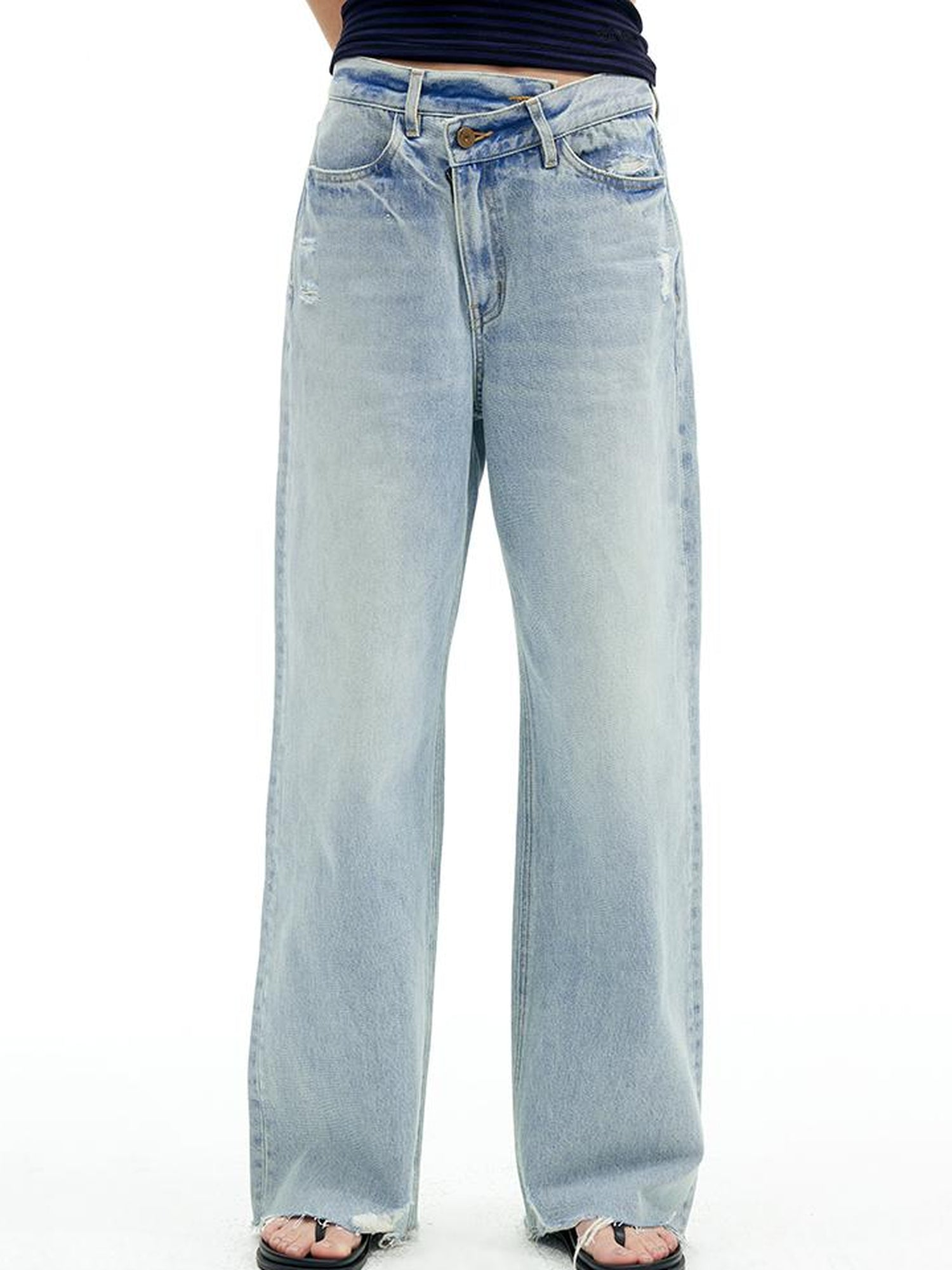AFTADAWN Vintage Washed Distressed Straight Leg Jeans
