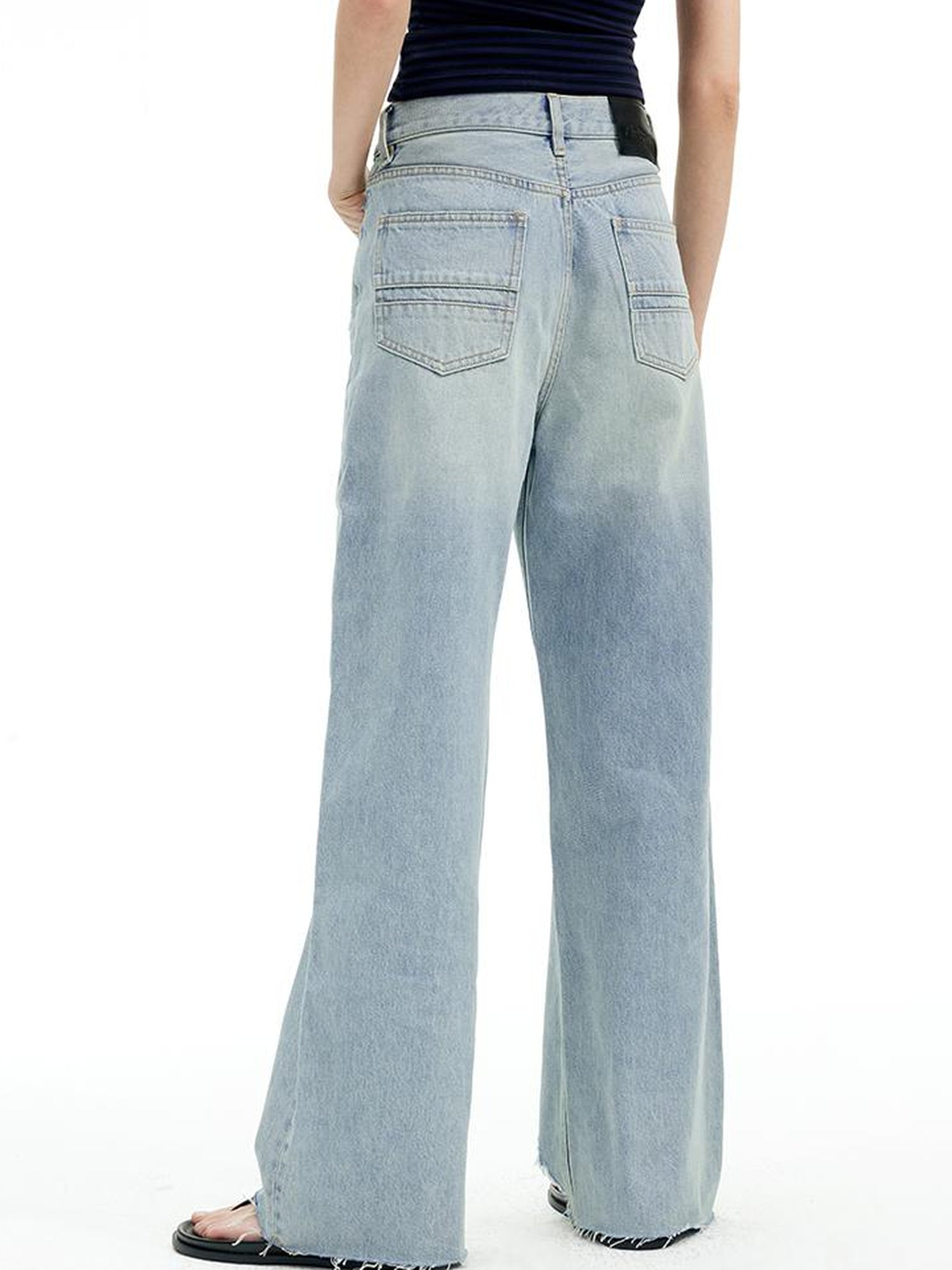 AFTADAWN Vintage Washed Distressed Straight Leg Jeans