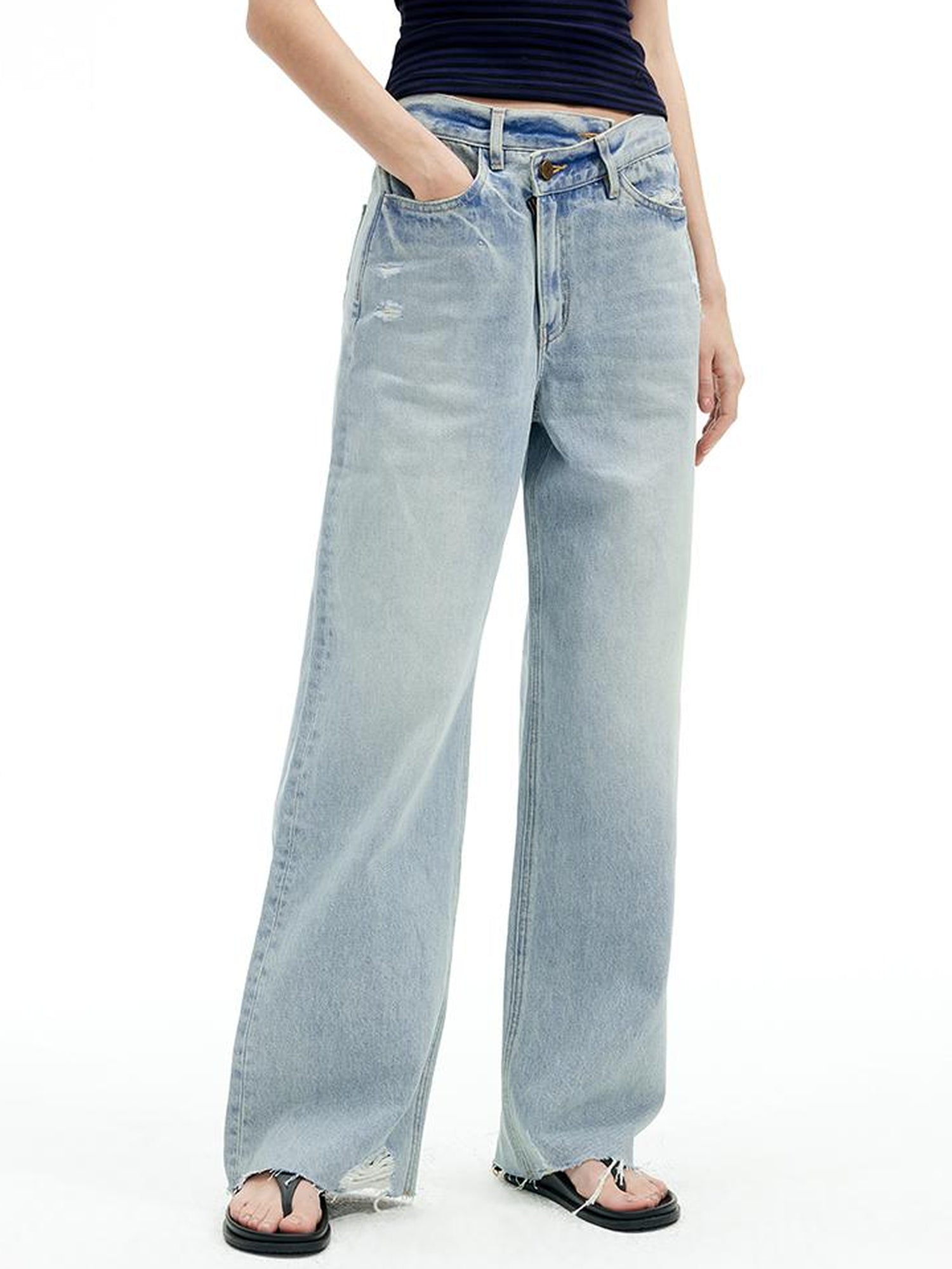 AFTADAWN Vintage Washed Distressed Straight Leg Jeans