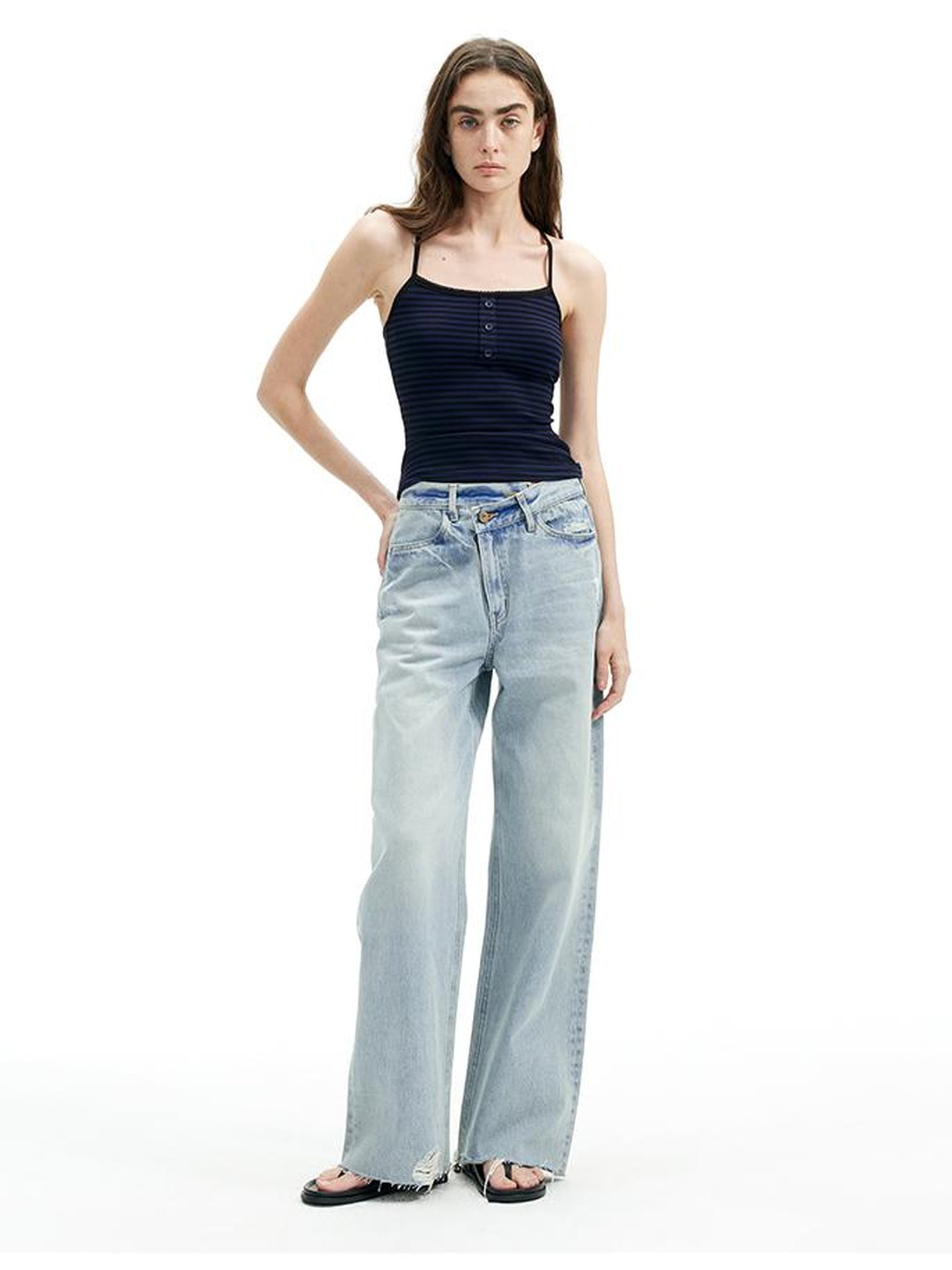 AFTADAWN Vintage Washed Distressed Straight Leg Jeans