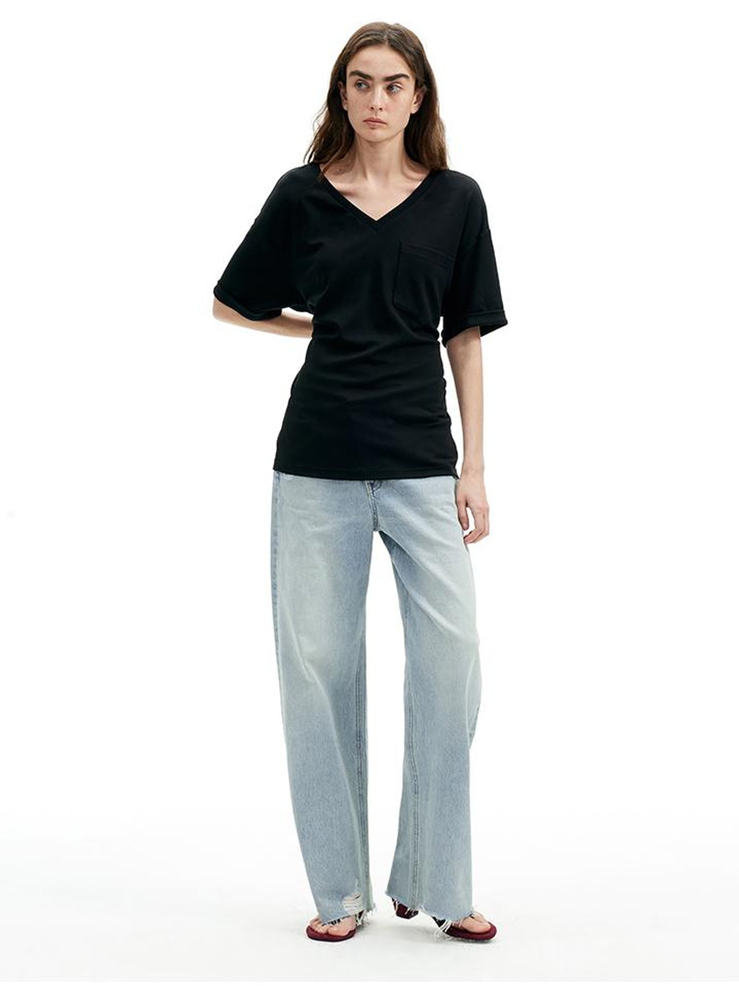 AFTADAWN Vintage Washed Distressed Straight Leg Jeans