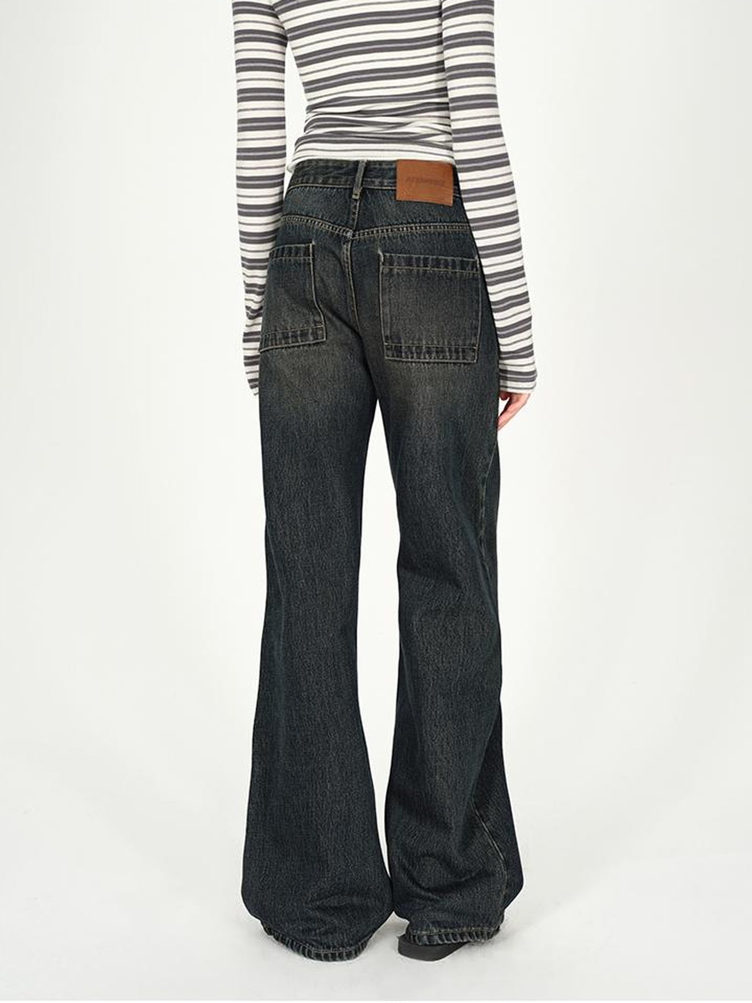 AFTADAWN Vintage Washed Low Rise Relaxed Wide Leg Denim Pants