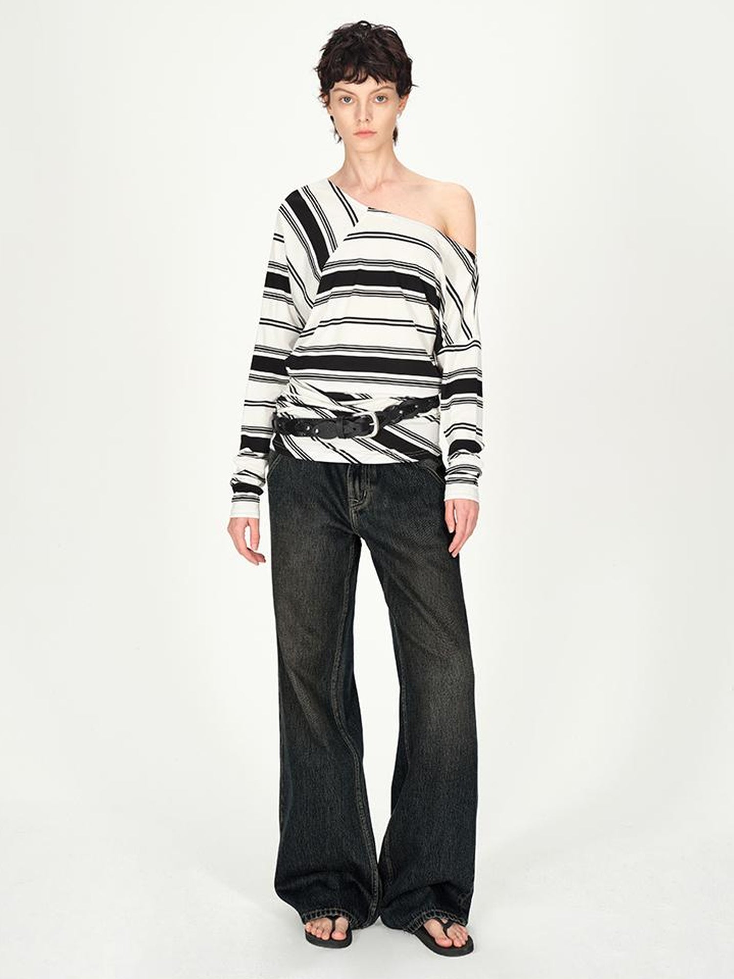 AFTADAWN Vintage Washed Low Rise Relaxed Wide Leg Denim Pants