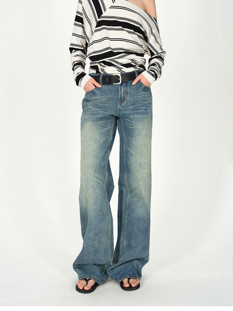 AFTADAWN Vintage Washed Low Rise Wide Loose Women&