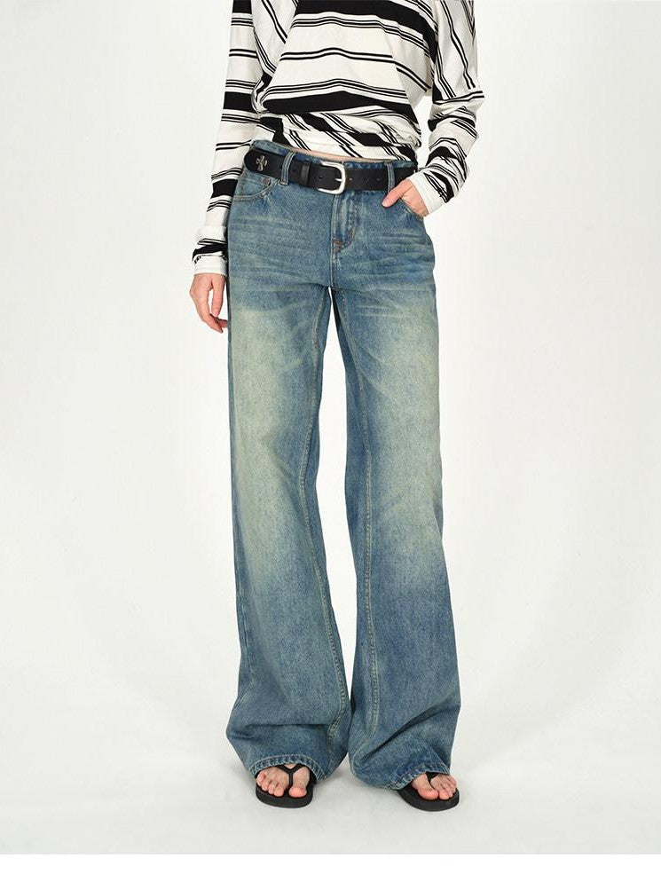 AFTADAWN Vintage Washed Low Rise Wide Loose Women&