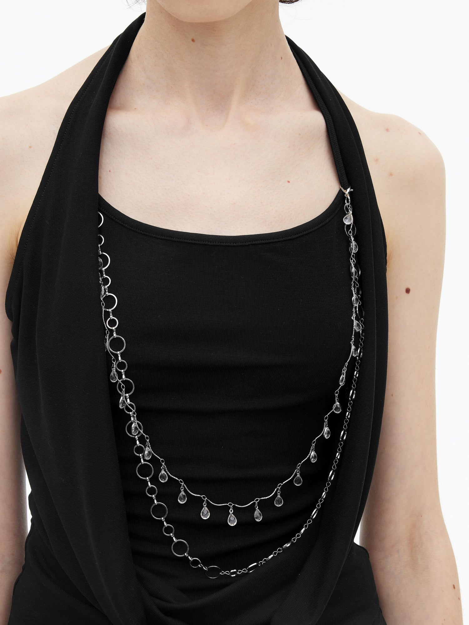 AFTADAWN Viscose Halter Neck Draped Layered Detachable Chain Vest