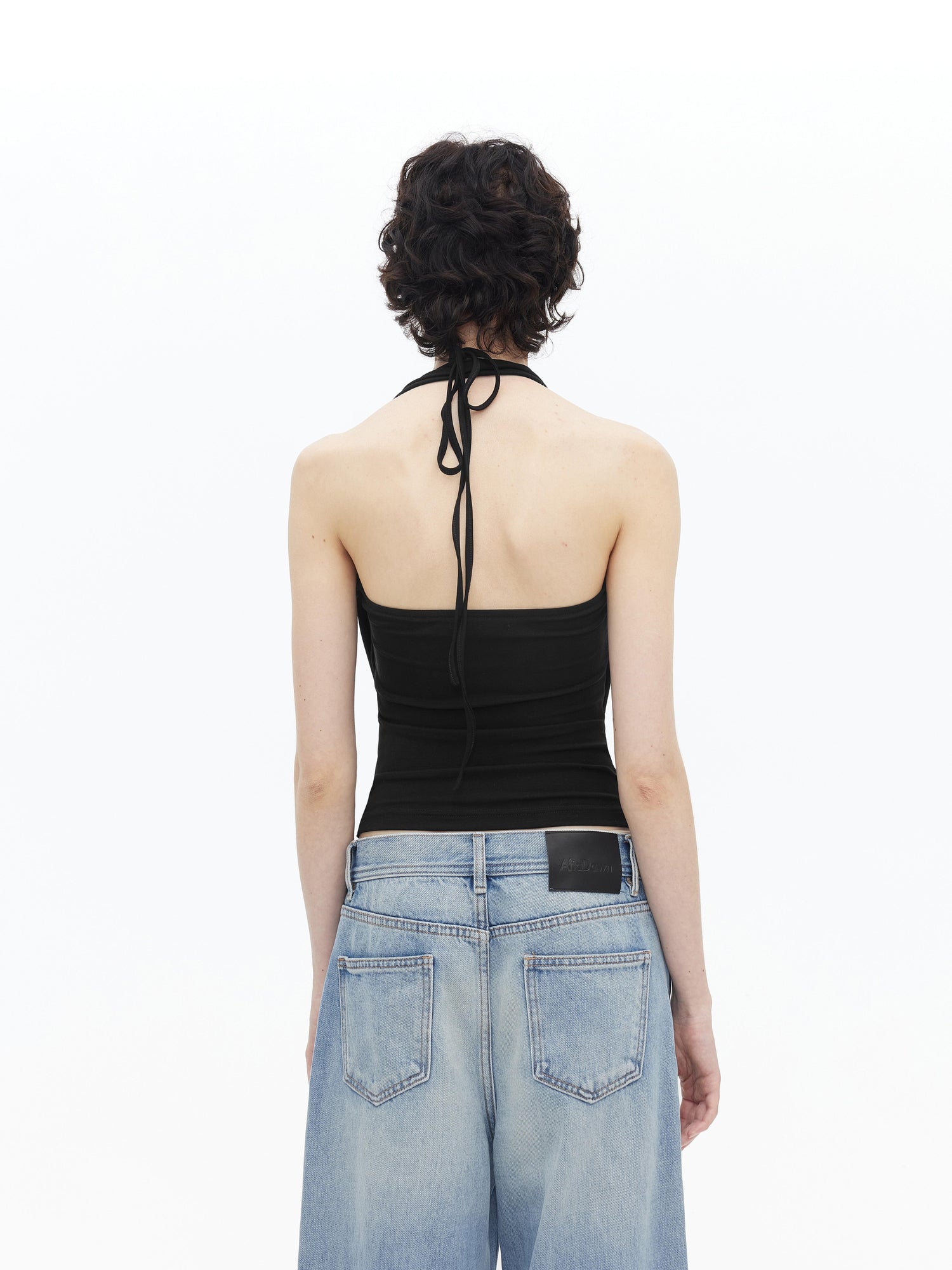 AFTADAWN Viscose Halter Neck Draped Layered Detachable Chain Vest