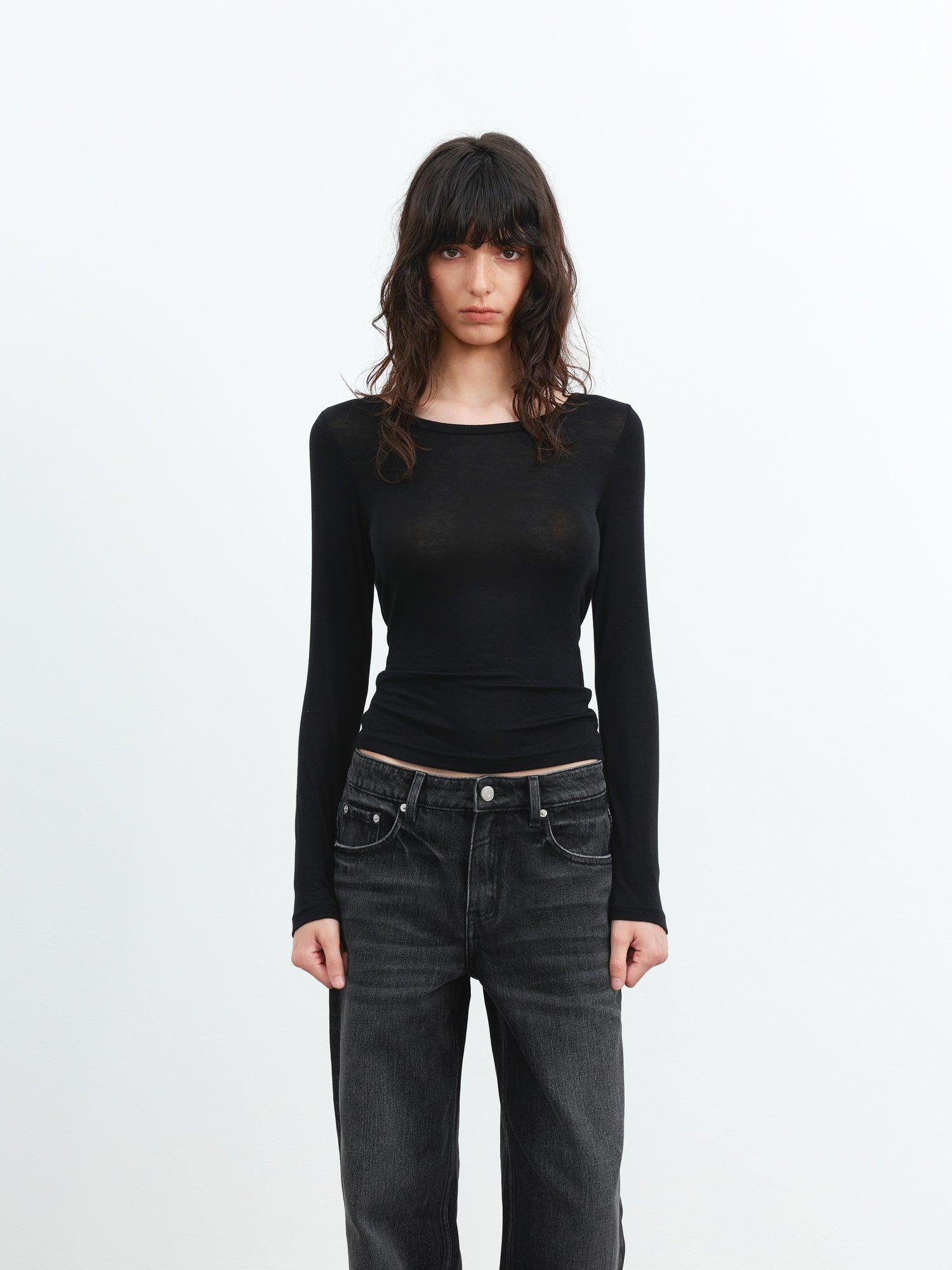 AFTADAWN Viscose Wool Backless Beaded Long Sleeve V-neck Top