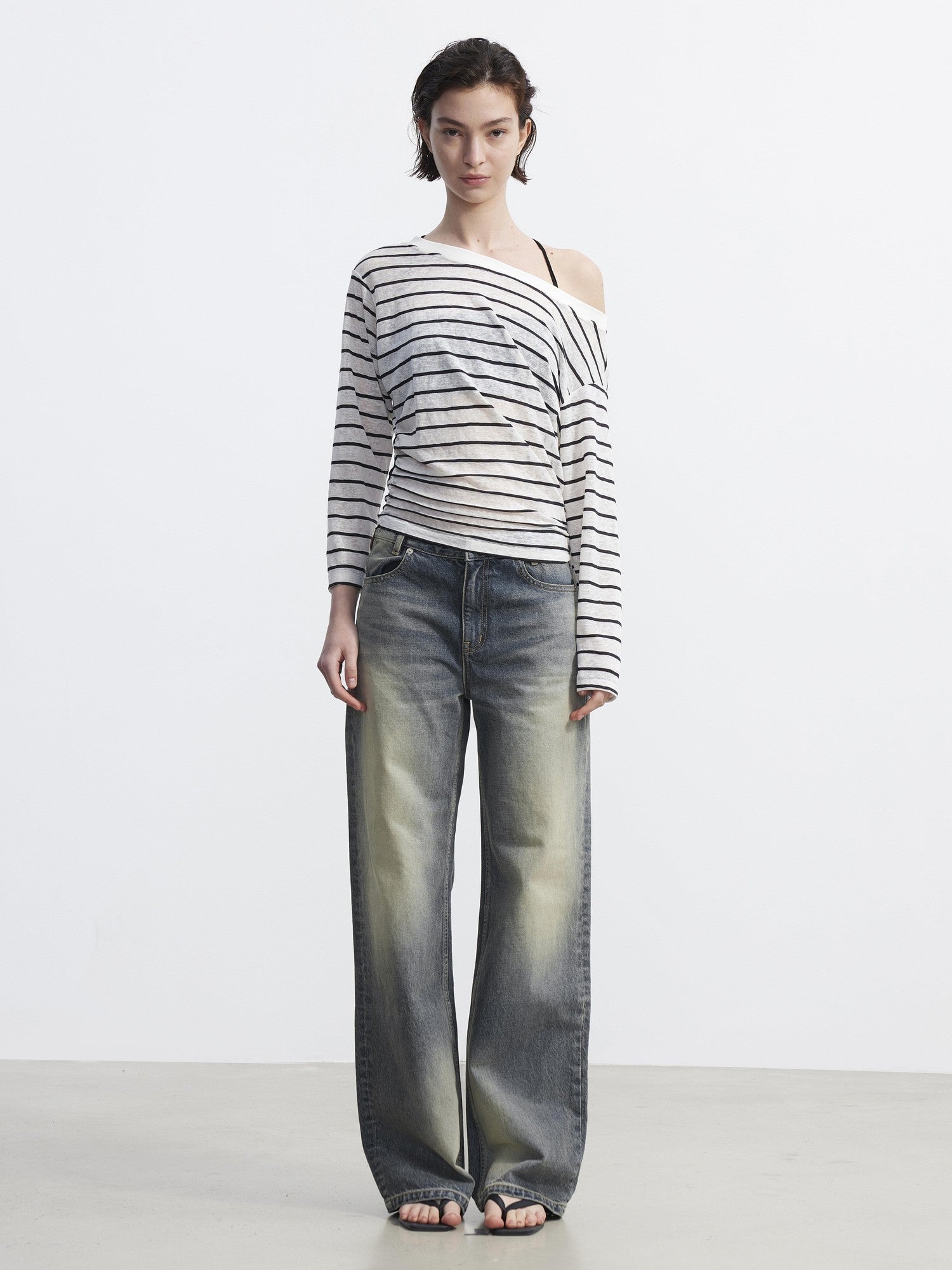 AFTADAWN Washed Distressed Relaxed Slimming Silhouette Women&