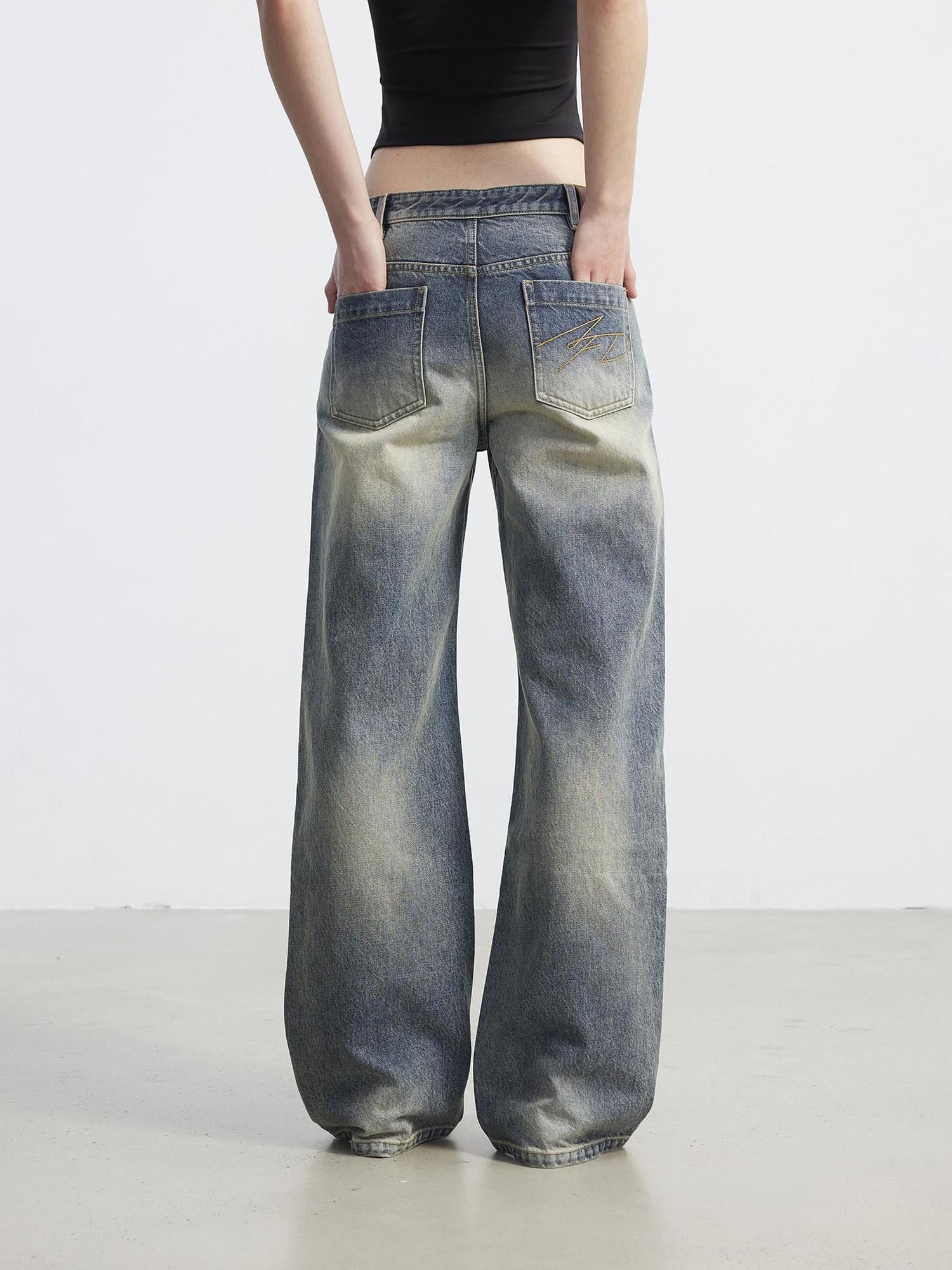 AFTADAWN Washed Distressed Relaxed Slimming Silhouette Women&