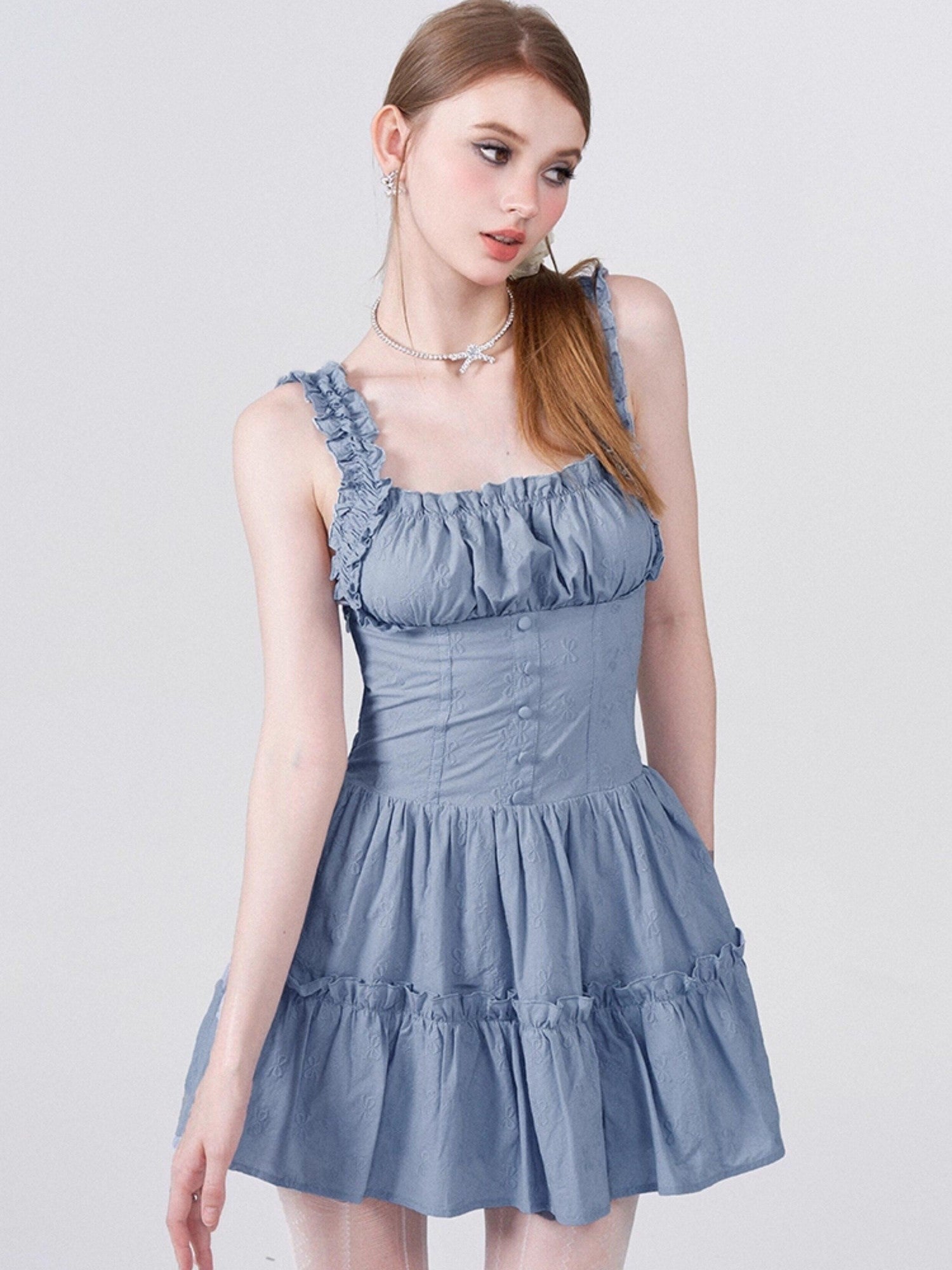 AFTADAWN White 3d Bow Embroidered Jacquard Gathered Women&