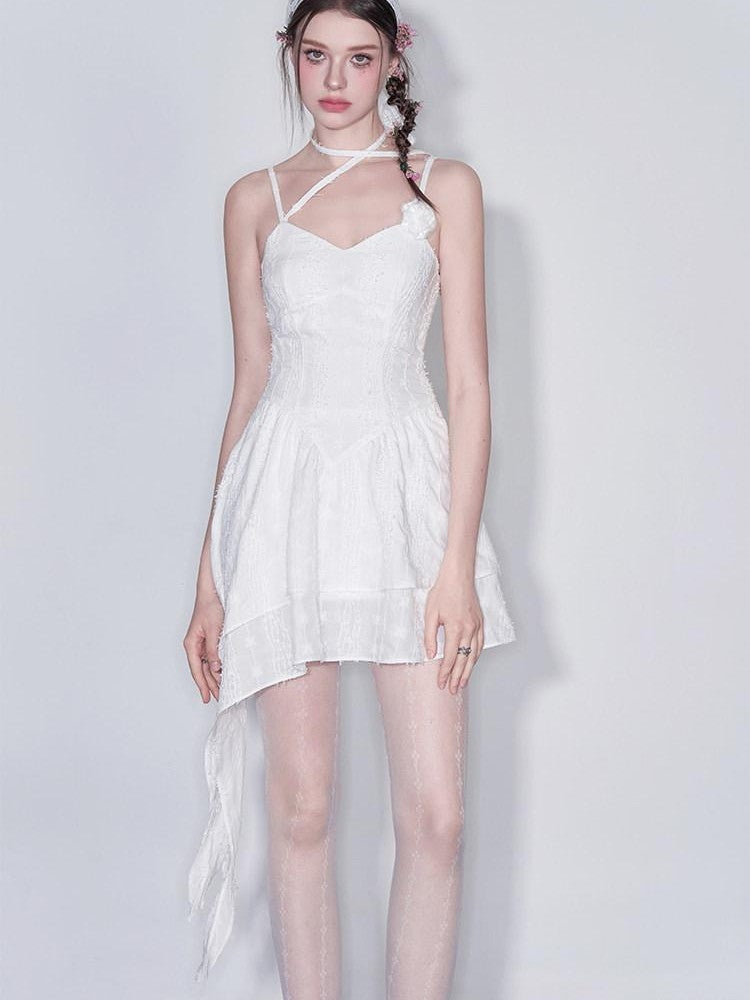 AFTADAWN White 3d Rose Ruched Asymmetrical V-neck Women&