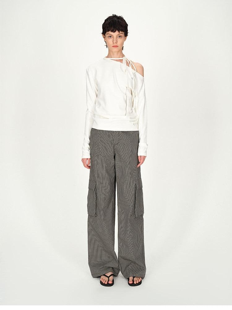 AFTADAWN White Asymmetric One Shoulder Tie Ruched Women&