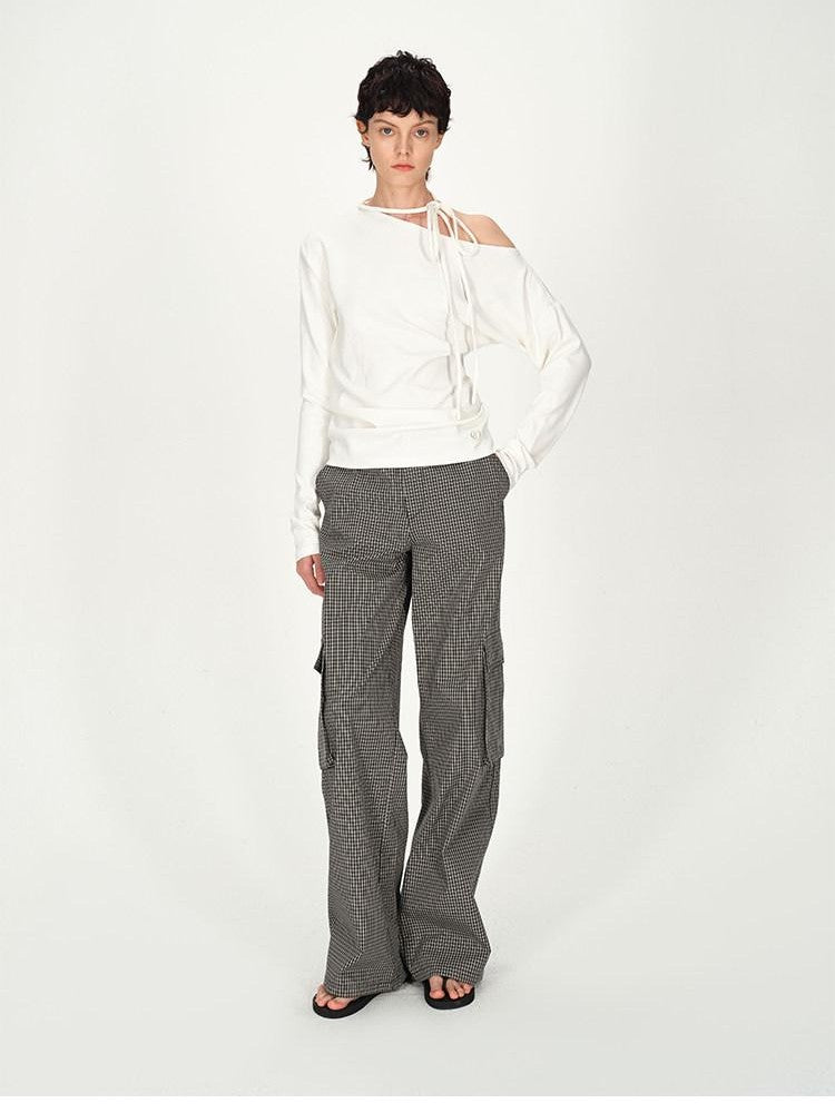 AFTADAWN White Asymmetric One Shoulder Tie Ruched Women&