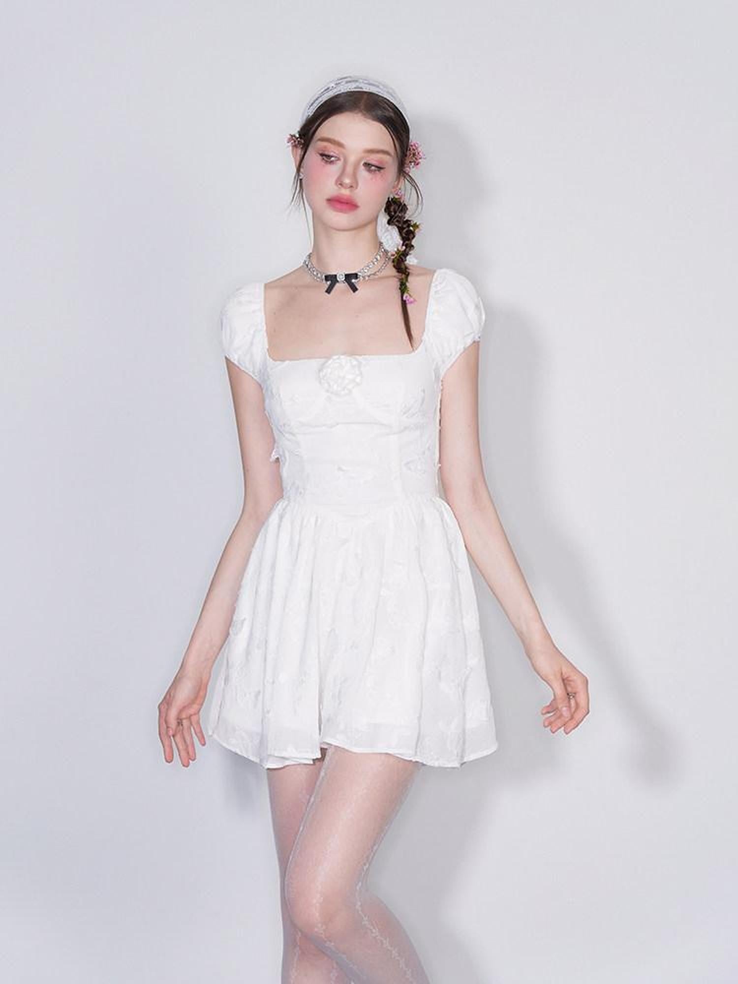 AFTADAWN White Butterfly Jacquard Embroidered A Line Women&