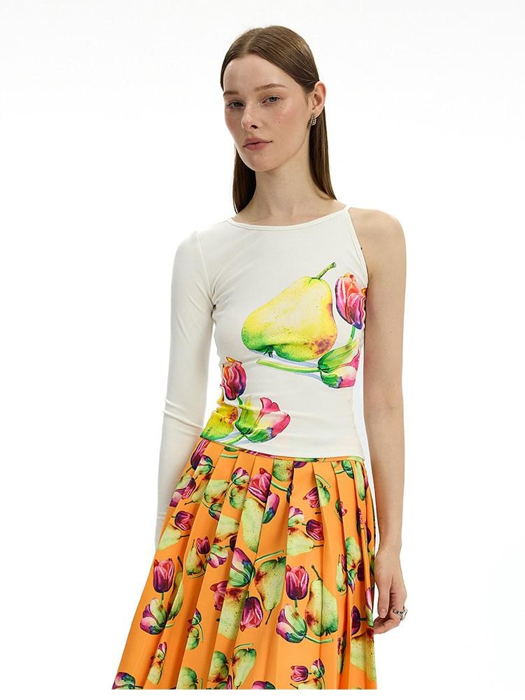 AFTADAWN White Floral Print Single Sleeve Women&