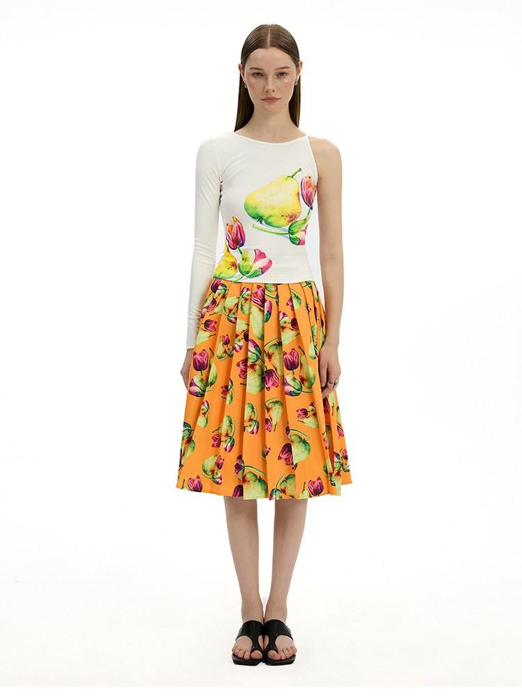 AFTADAWN White Floral Print Single Sleeve Women&