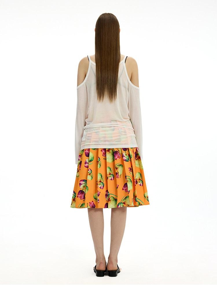 AFTADAWN White Floral Print Slight Shoulder Cutout Women&